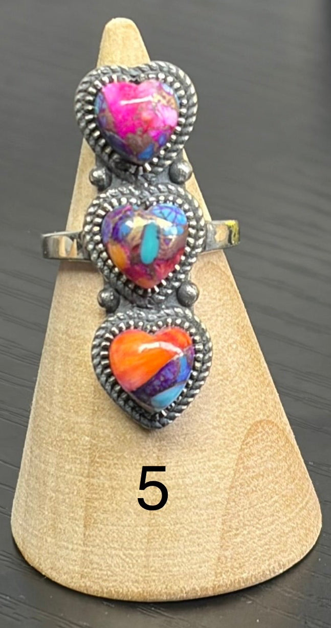 Pink Dahlia Triple Heart Ring