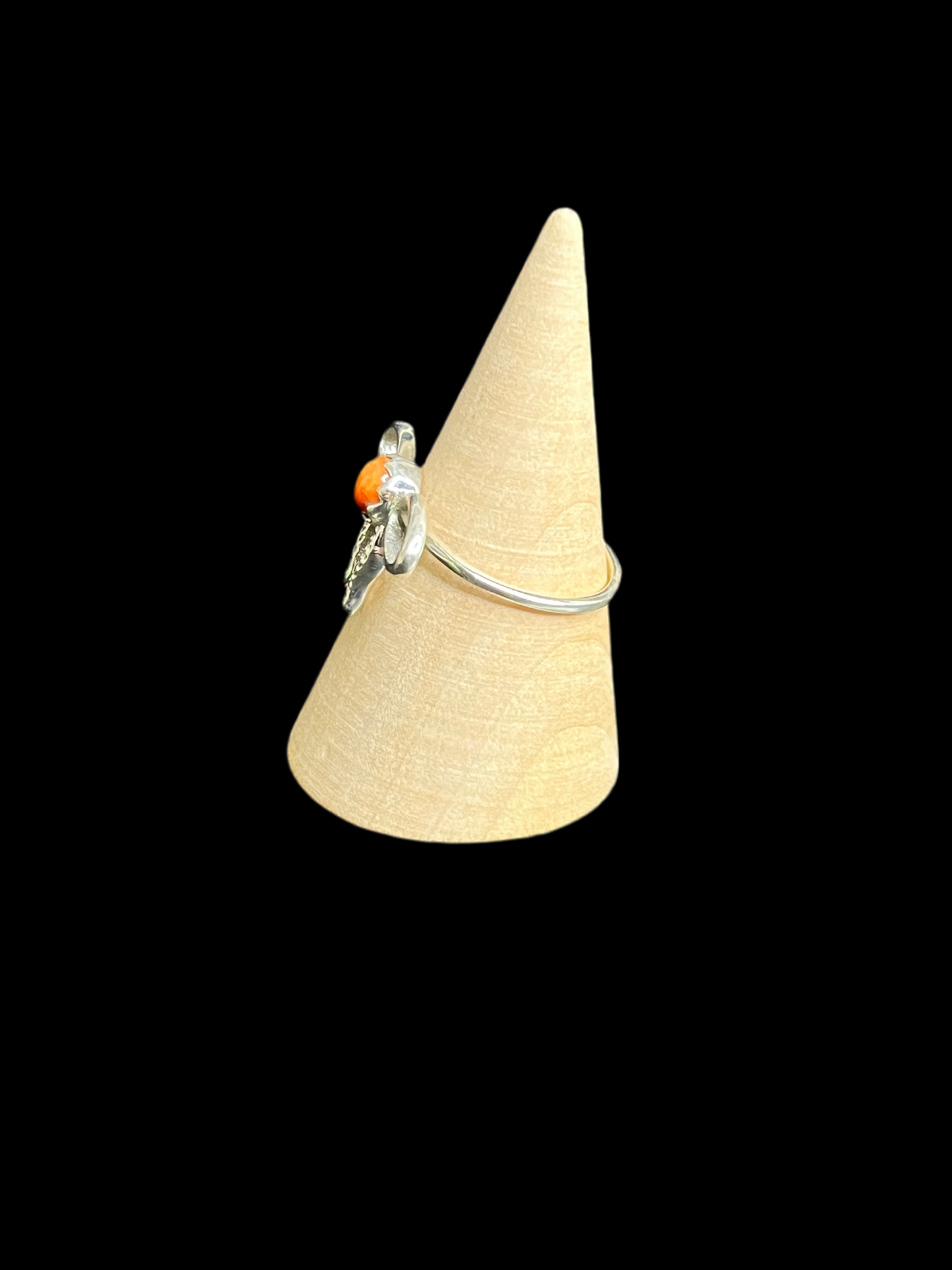 Orange Spiny Bow Sterling Silver Ring - size 9