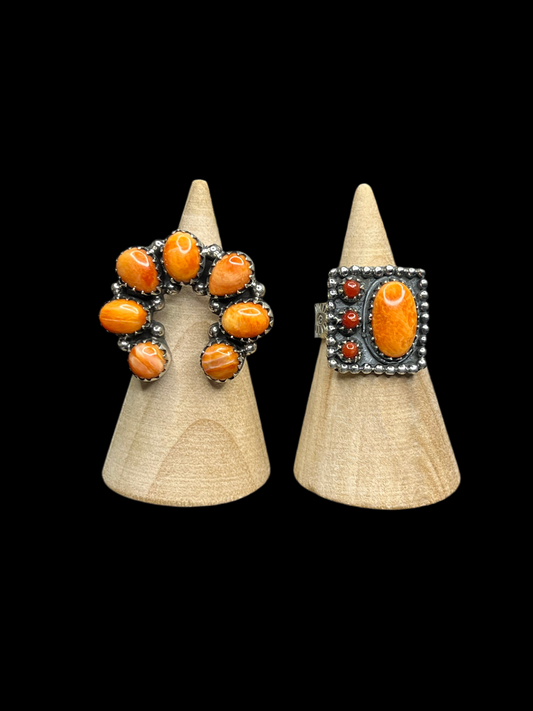 Orange Spiny Sterling Silver Rings - size 6