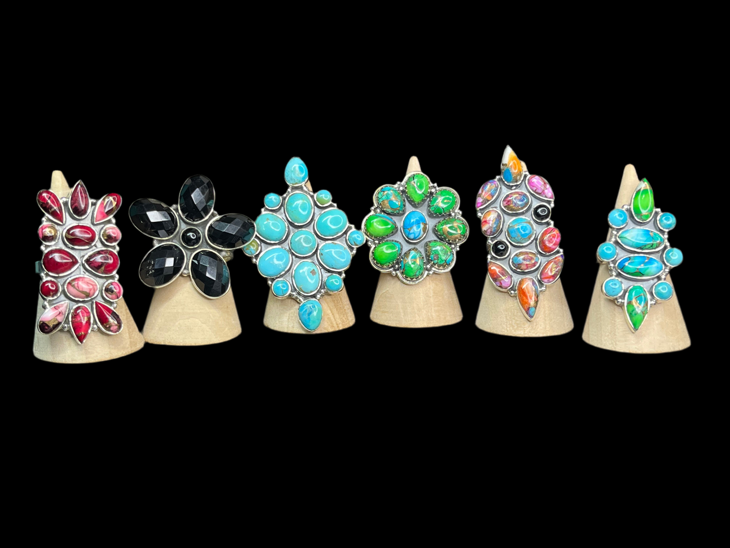 Dahlia Cluster Statement Rings - Adjustable