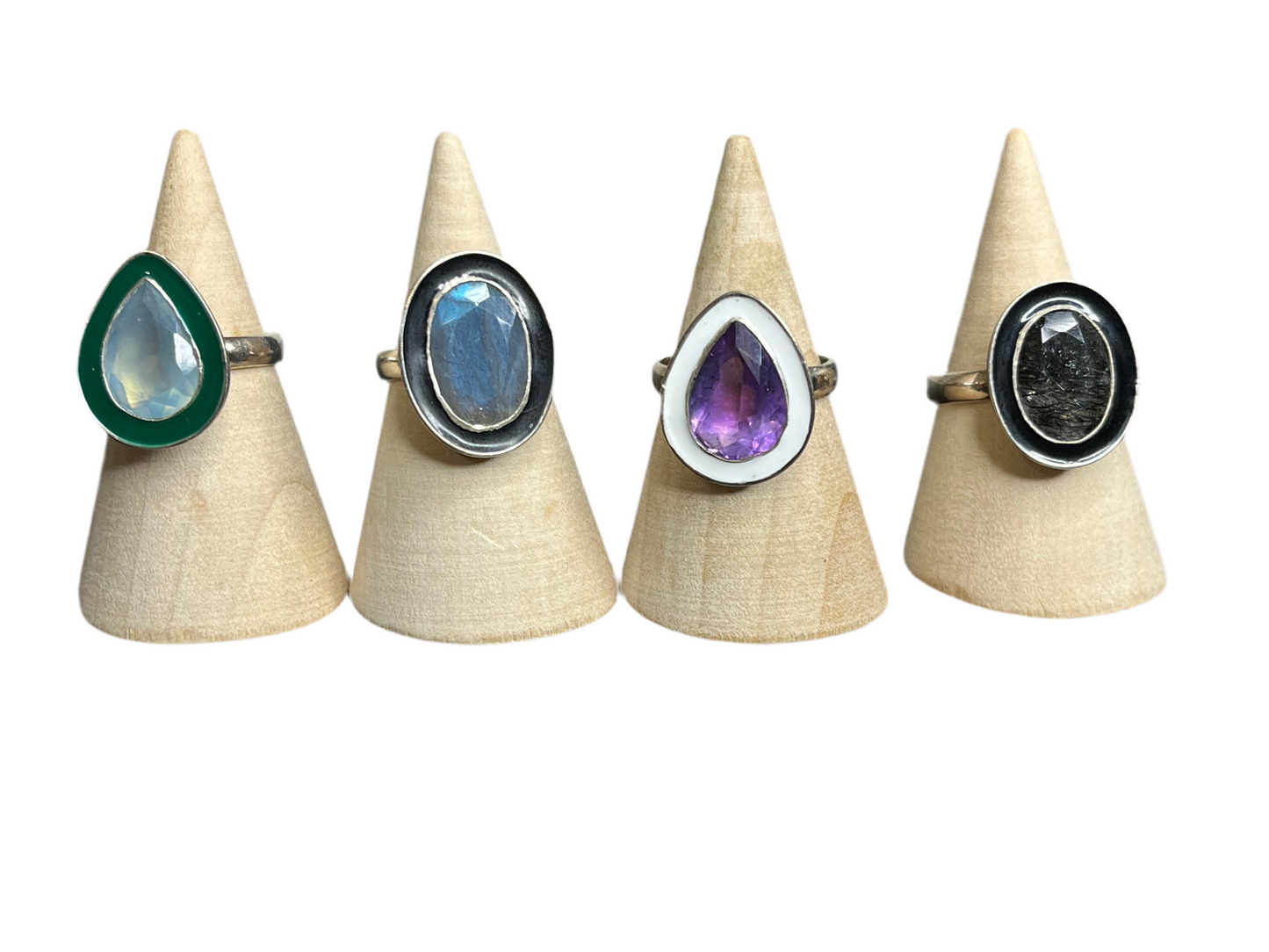 Gemstone & Enamel Sterling Silver Rings