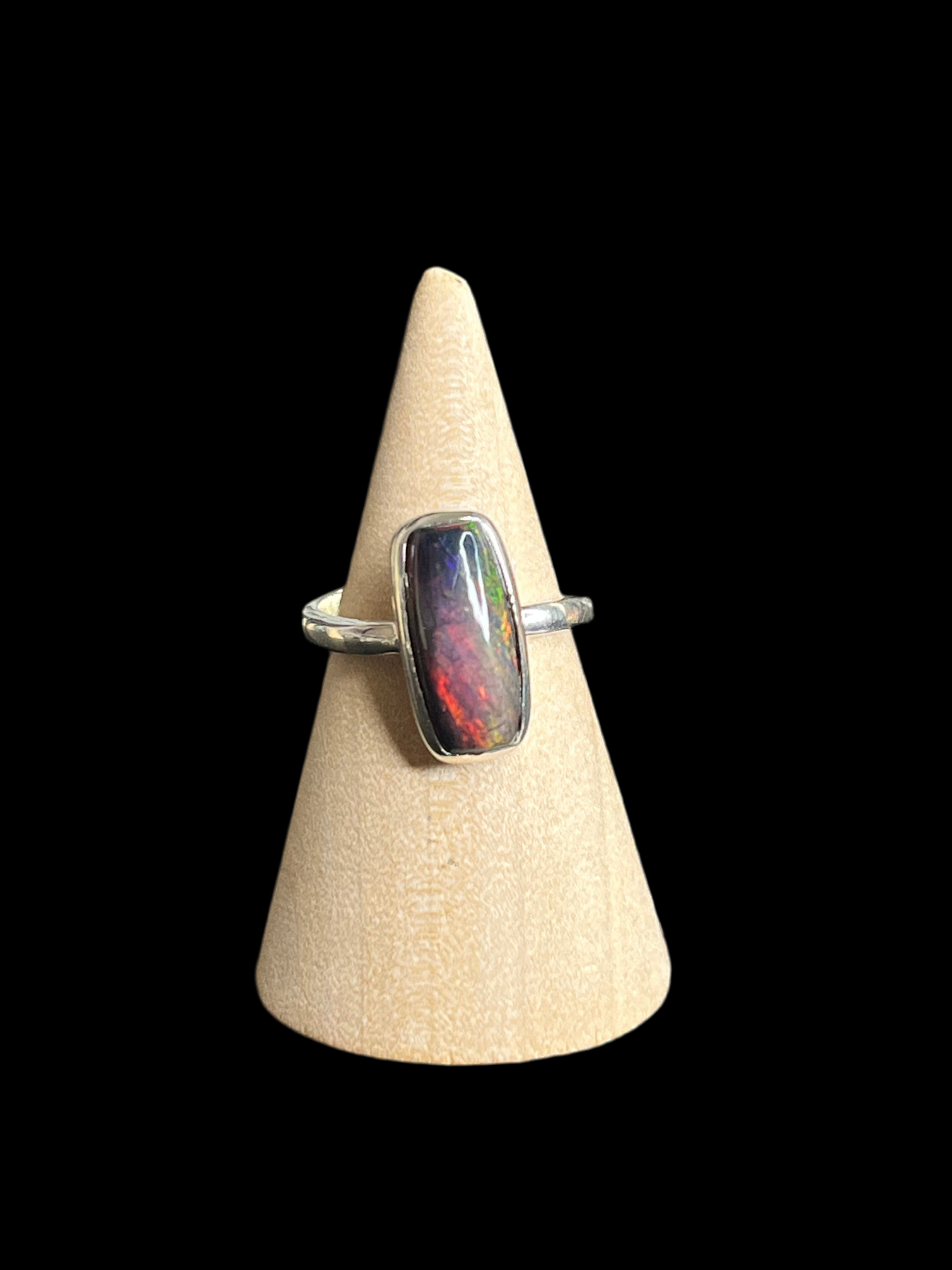 Black Ethiopian Fire Opal Sterling Silver Rings - Adjustable