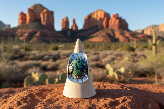 Handcrafted Kingman Turquoise Hat Ring - size 9.5