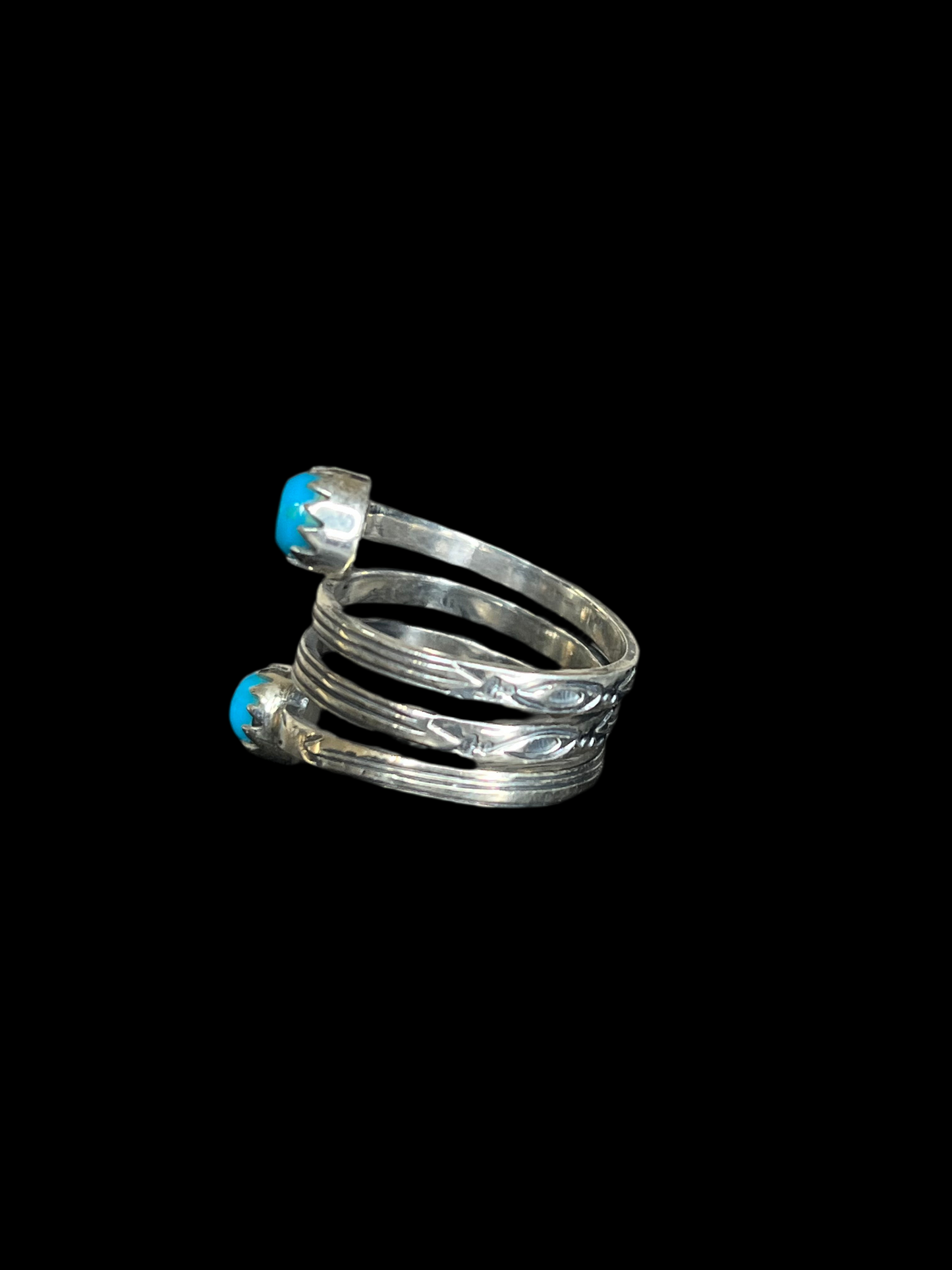 Kingman Turquoise Sterling Silver Coil Rings