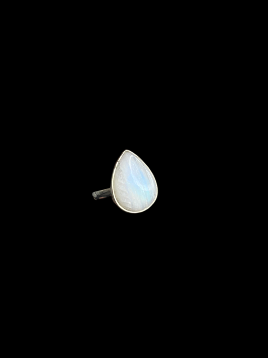 Rainbow Moonstone Sterling Silver Ring - size 9
