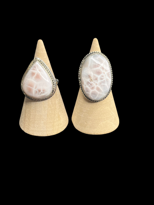 Natrolite / Pink Larimar Sterling Silver Rings