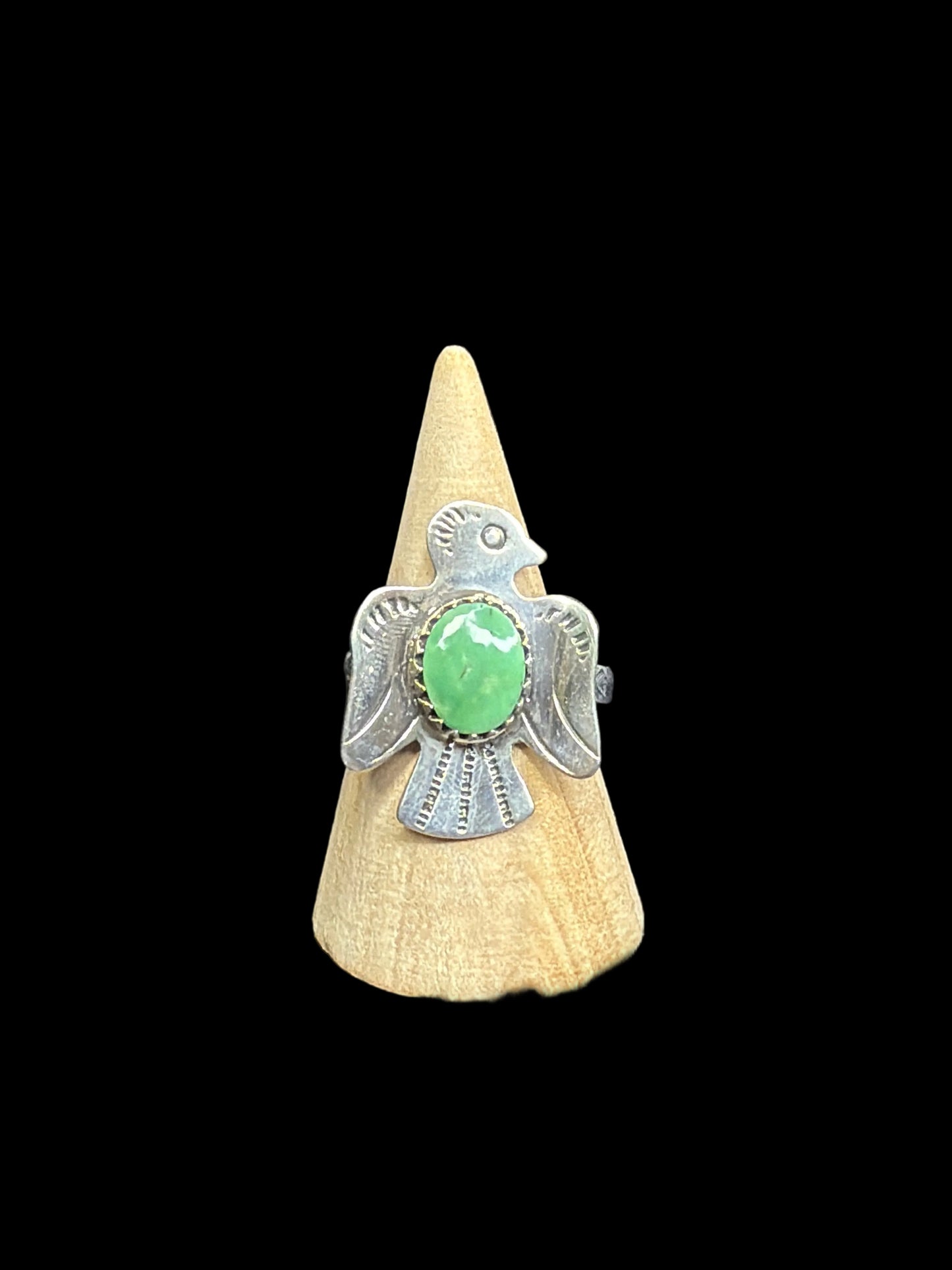 Handcrafted Kingman Turquoise Thunderbird Ring - size 10
