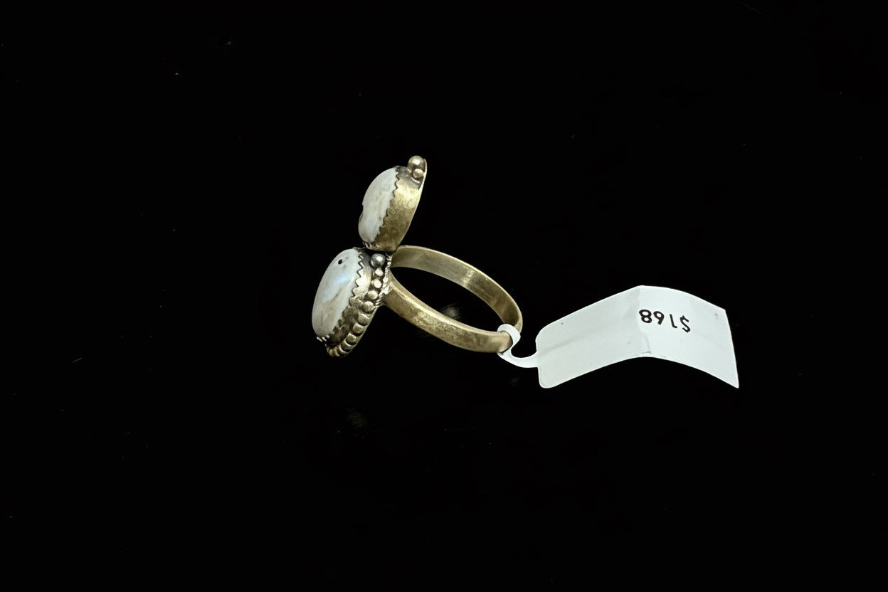 Double Stone White Buffalo Ring - adjustable