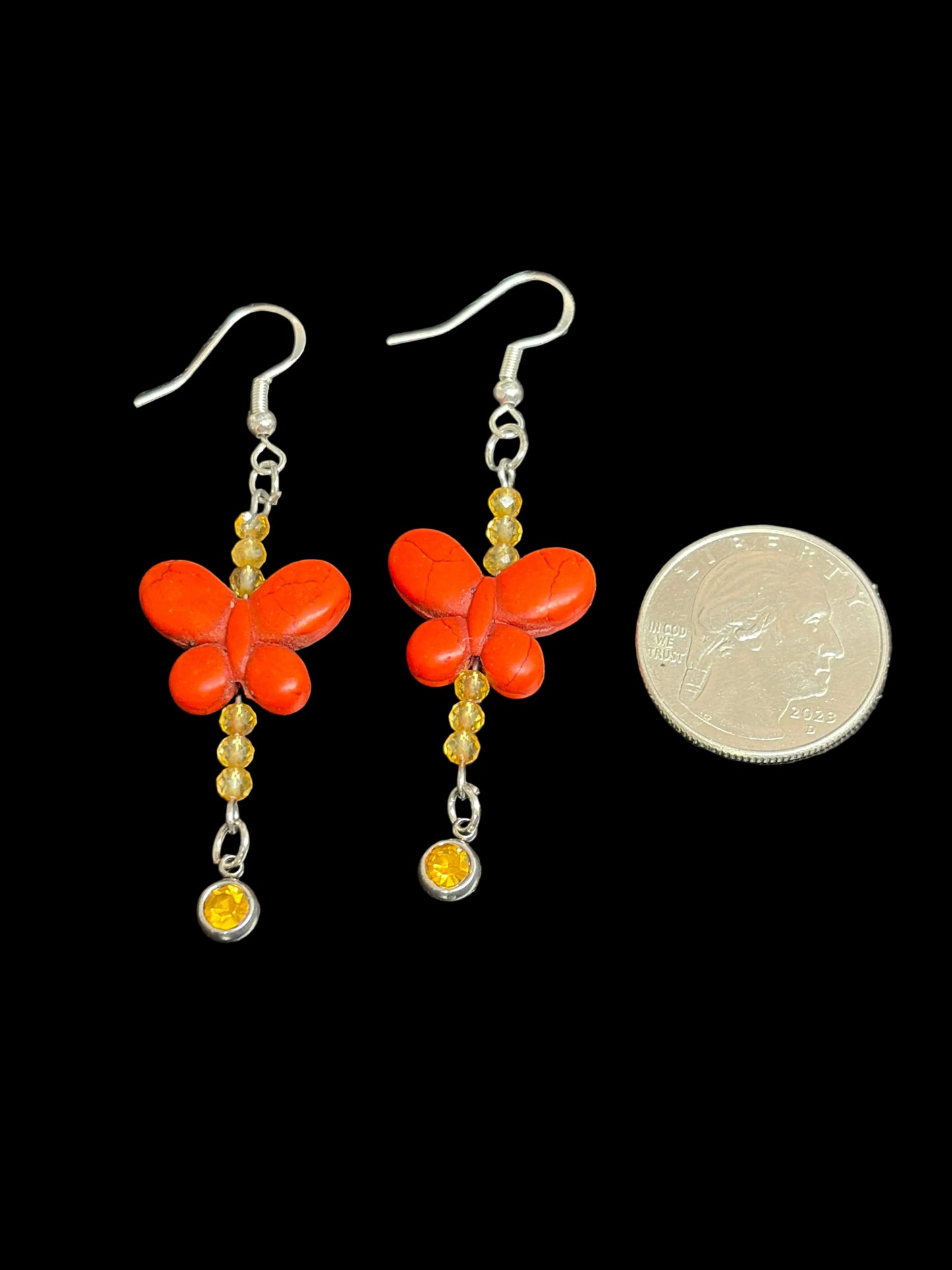 Orange Magnesite Butterfly & Citrine Statement Earrings