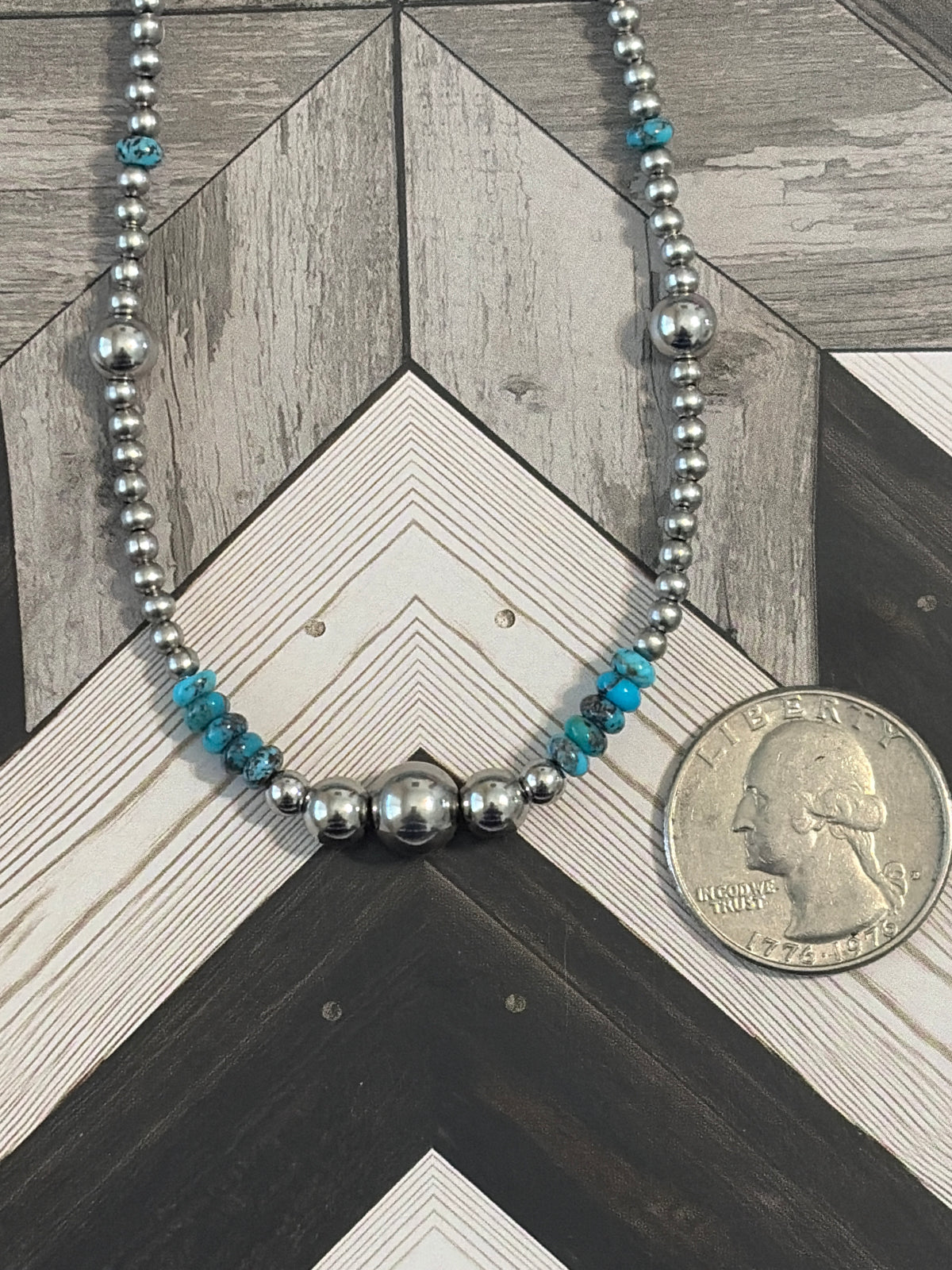 Desert Steel & AZ Turquoise Graduated Necklace