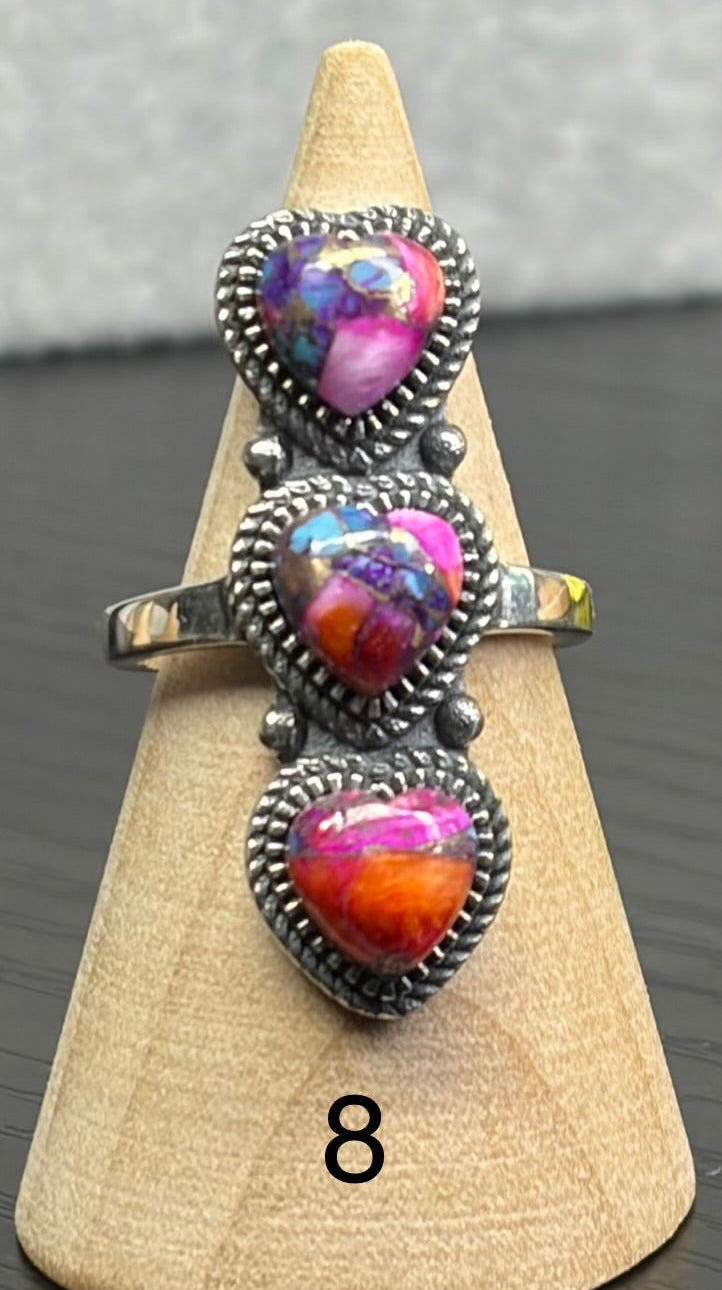 Pink Dahlia Triple Heart Ring