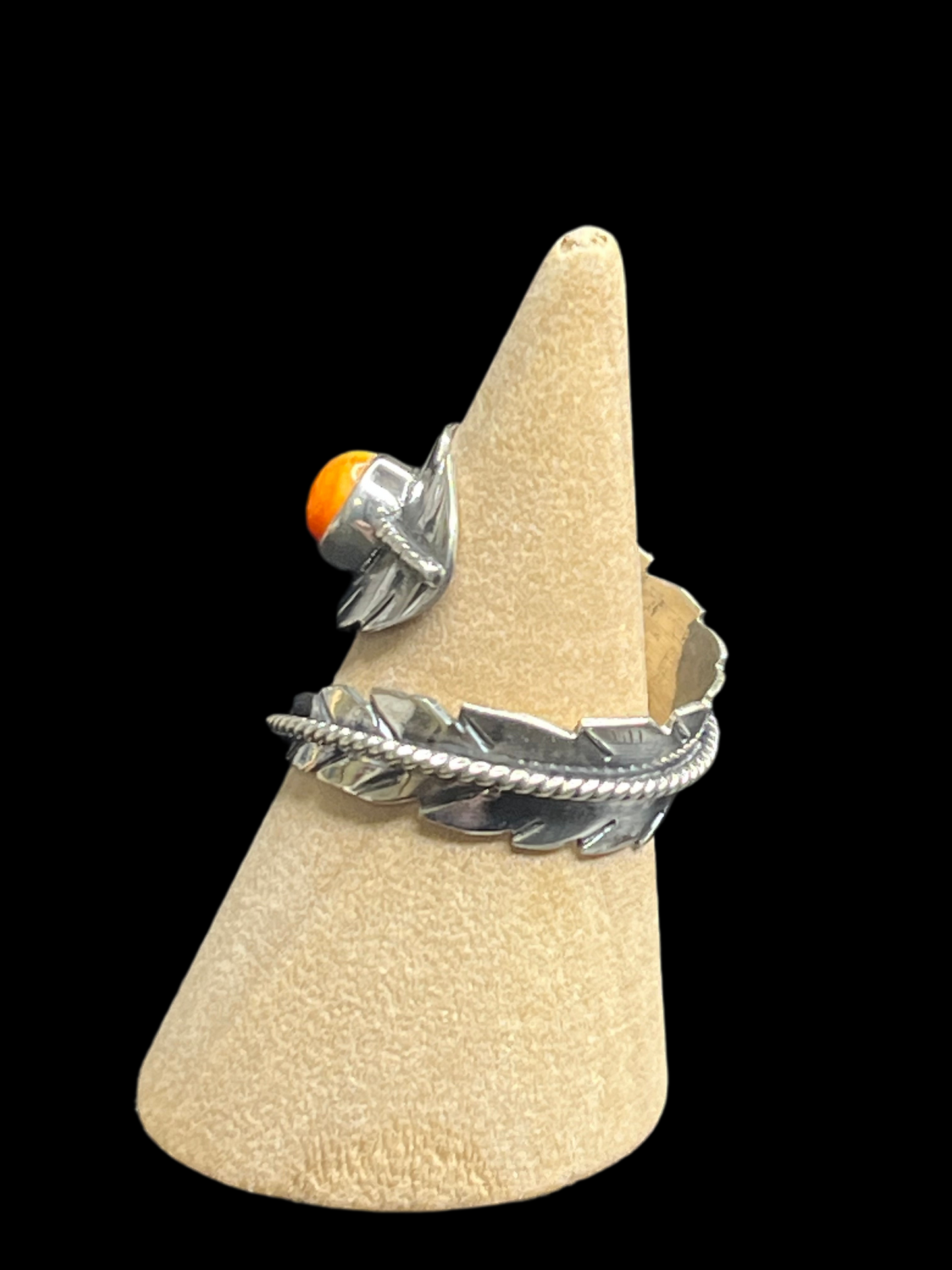 Orange Spiny Feather Ring - Adjustable