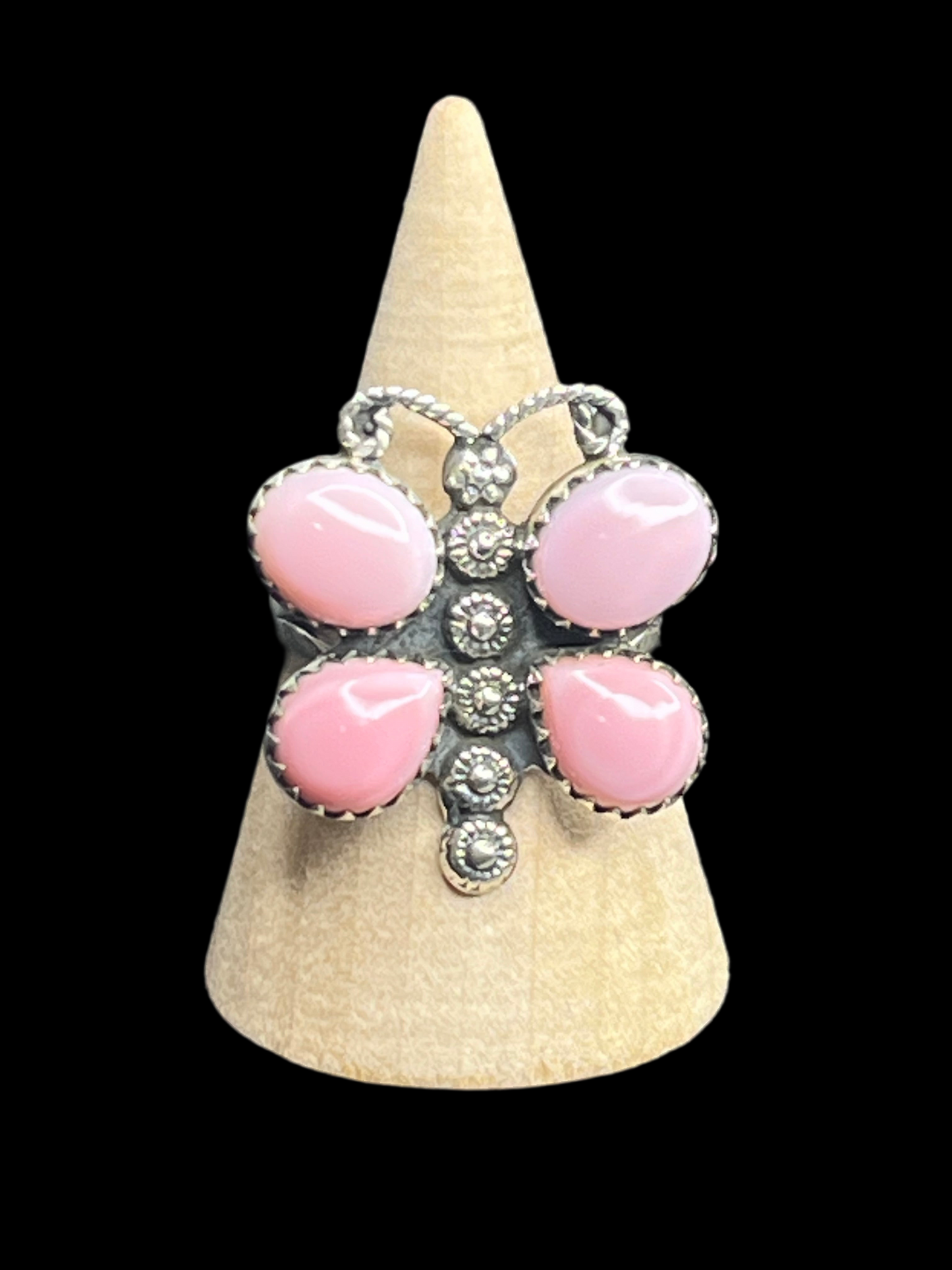 Pink Conch Butterfly Sterling Silver Ring - size 10