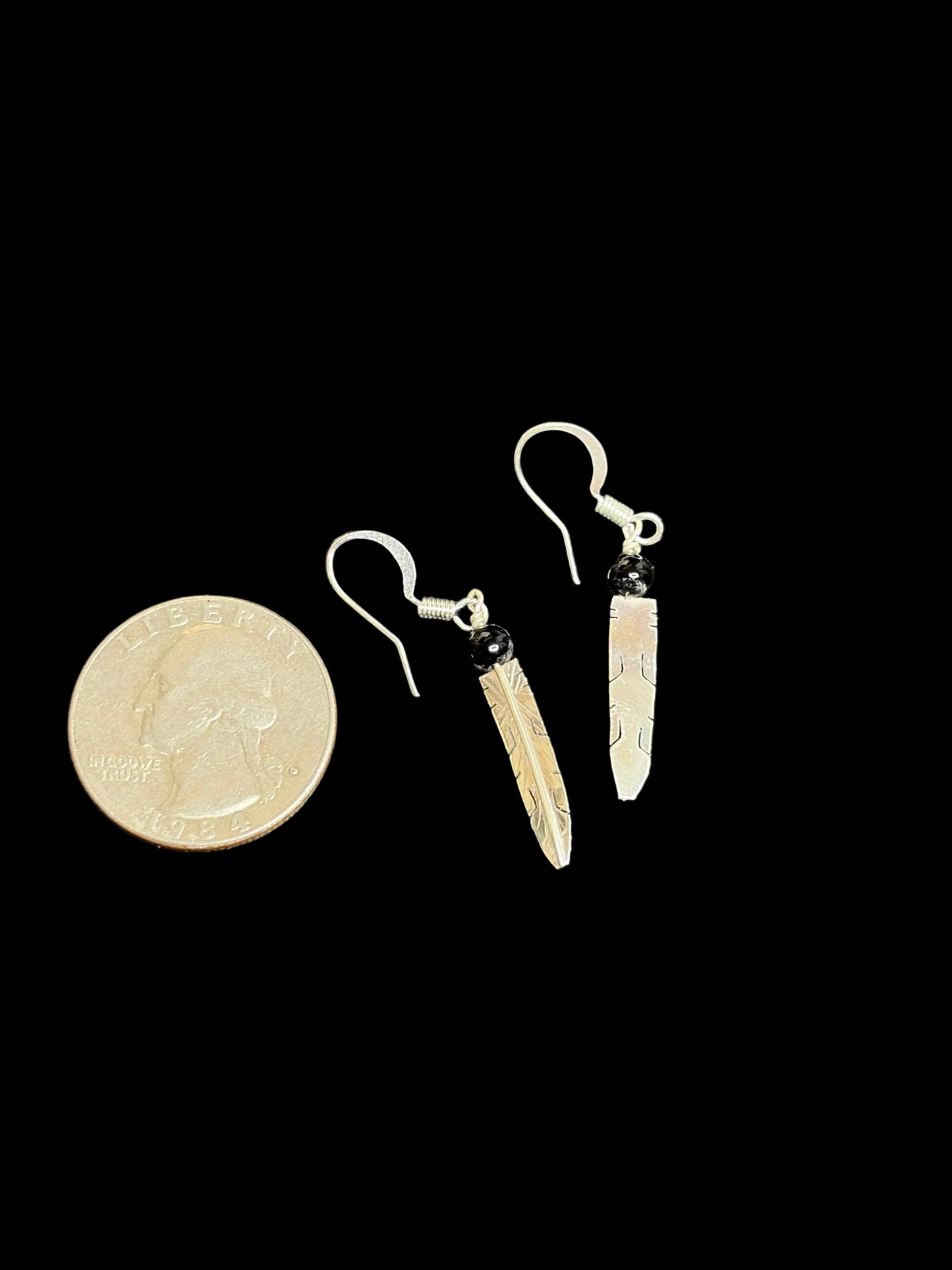 Black Onyx Feather Earrings