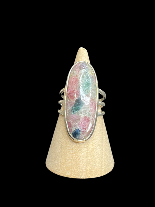Multi-Color Tourmaline Sterling Silver Ring - size 8