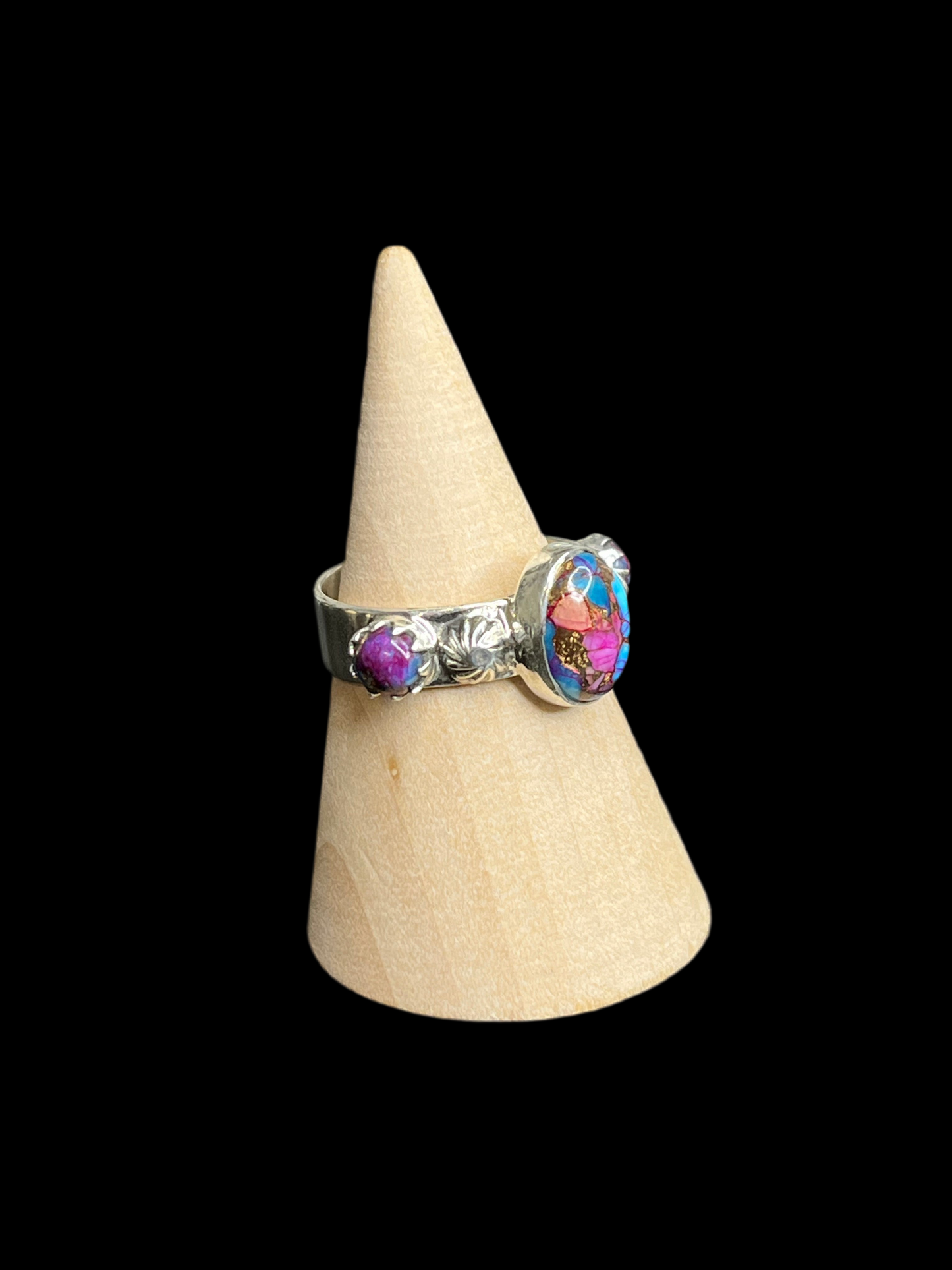 Pink Dahlia Sterling Silver Ring - size 8