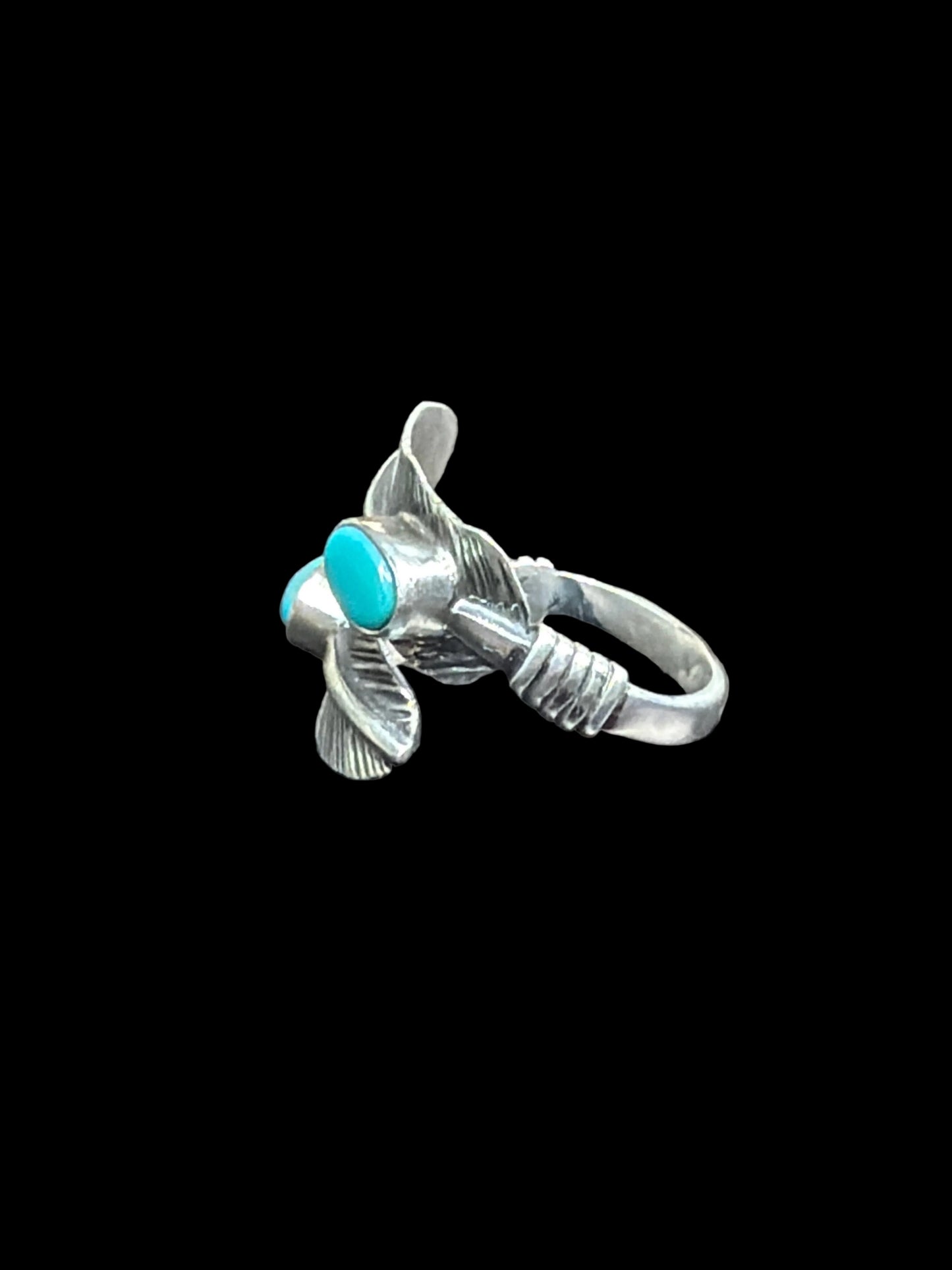 Handcrafted Kingman Turquoise Feather Bypass Ring - Adjustable