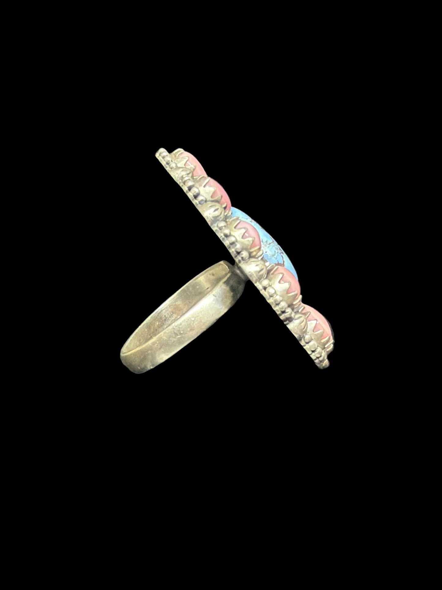 Handcrafted Golden Hills & Pink Conch Ring - adjustable