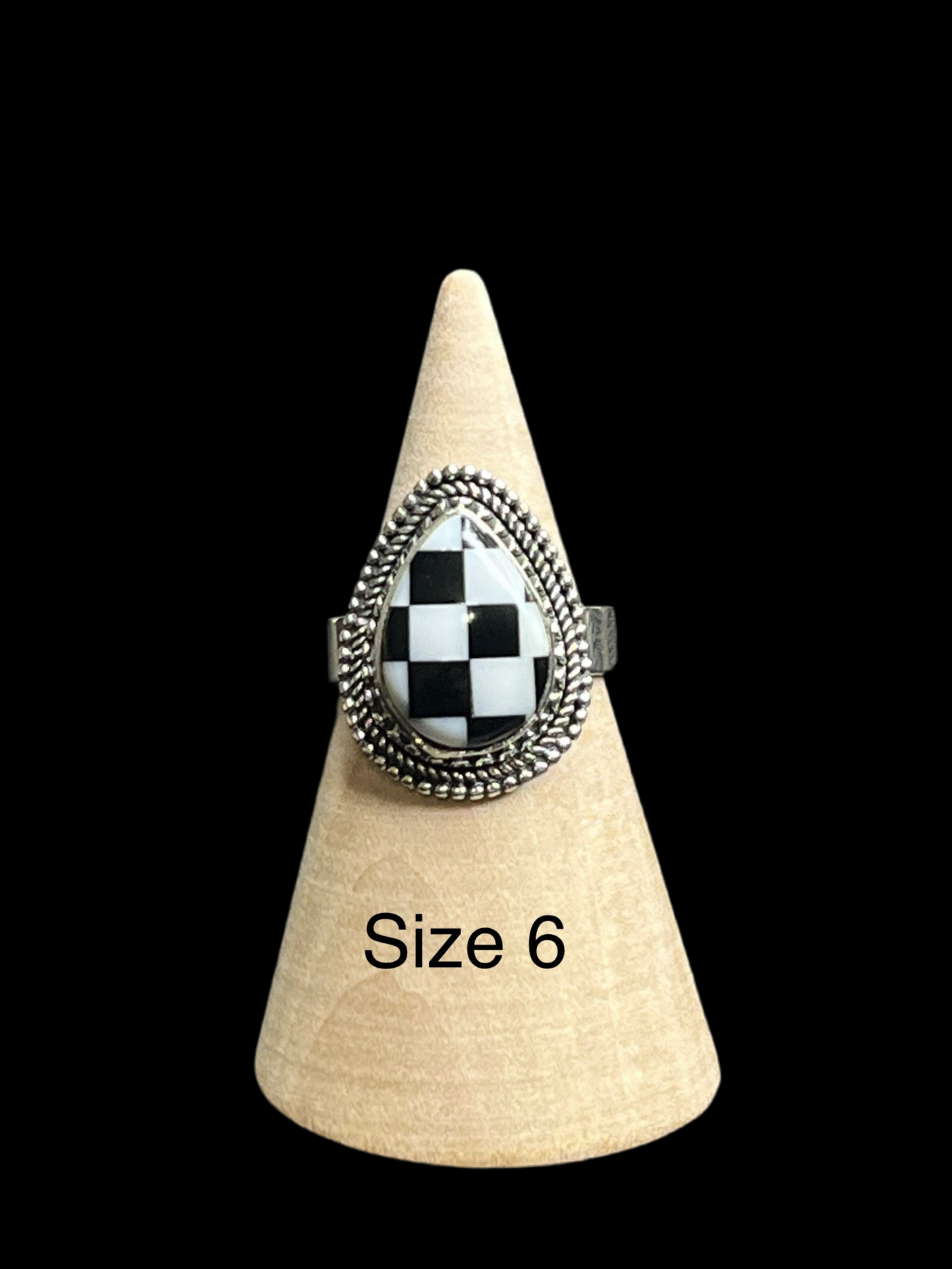 Black Onyx Checker Sterling Silver Rings