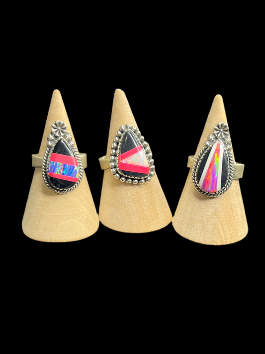 Aurora Opal Inlay Rings - Adjustable