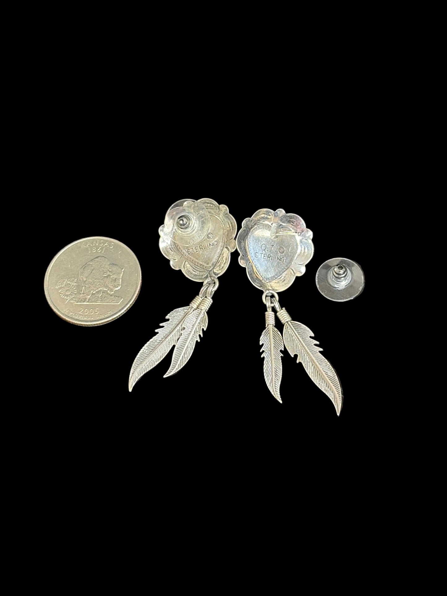 Azurite Post Back Dangle Earrings - signed Q.T