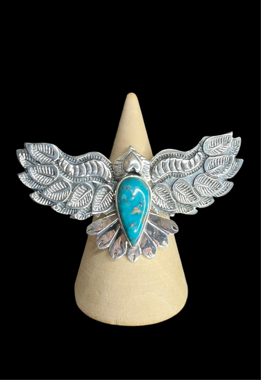 Kingman Turquoise Sterling Silver Eagle Ring - size 7