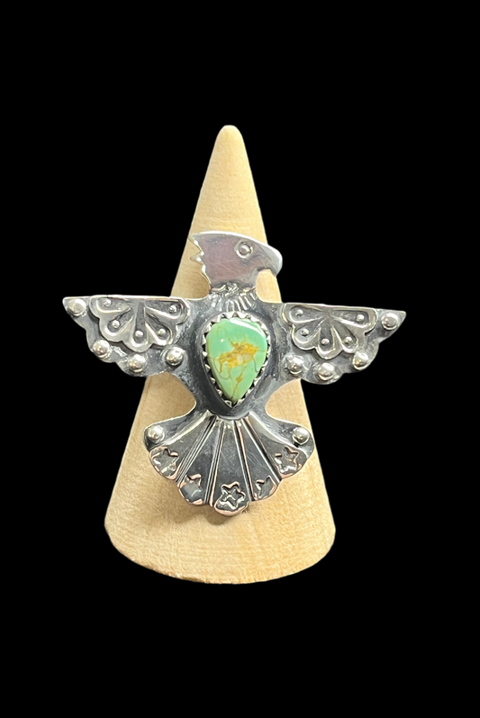 Kingman Turquoise Thunderbird Ring - Size 9
