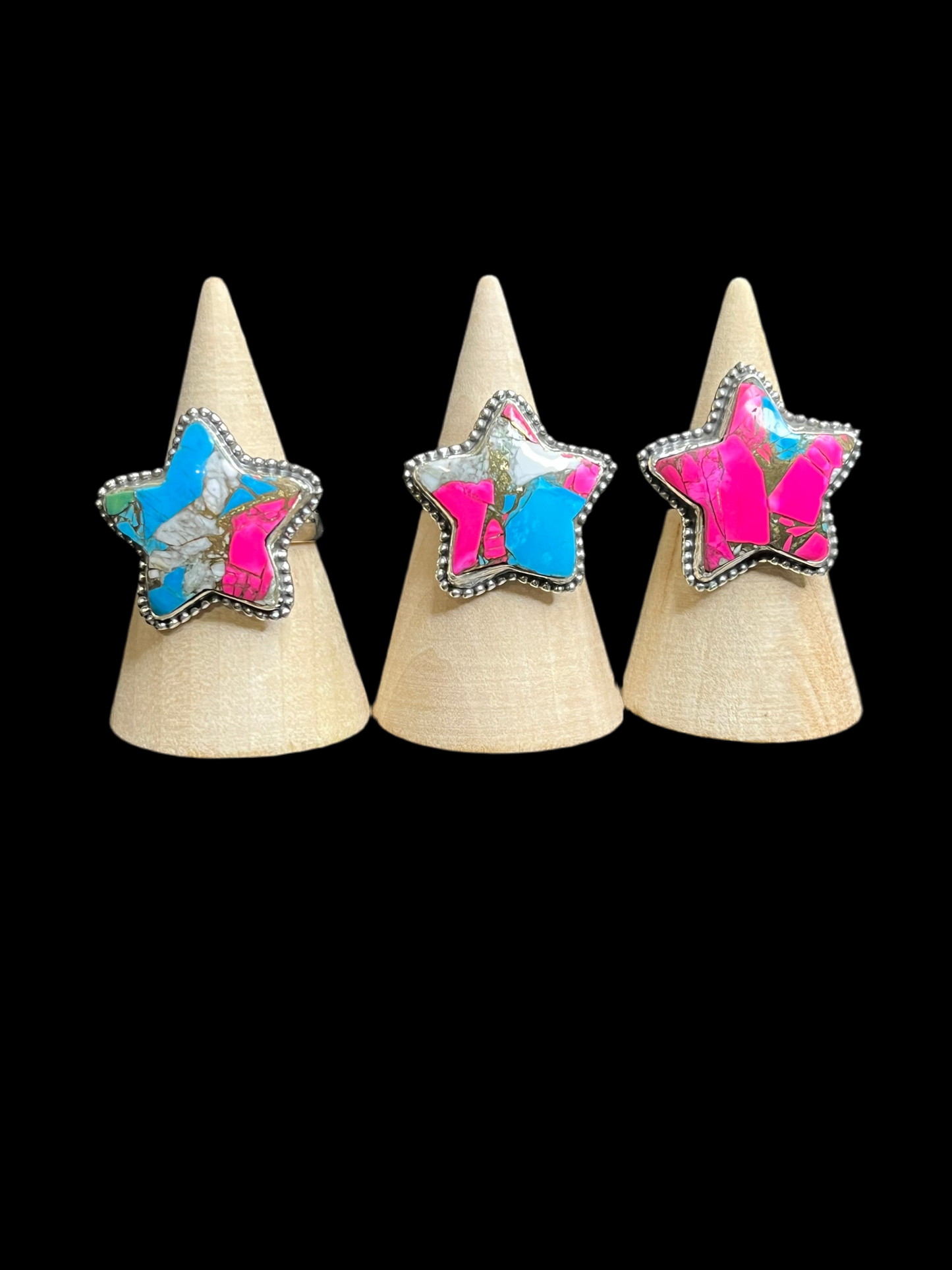 Cotton Candy Turquoise Star Rings - Sterling Silver