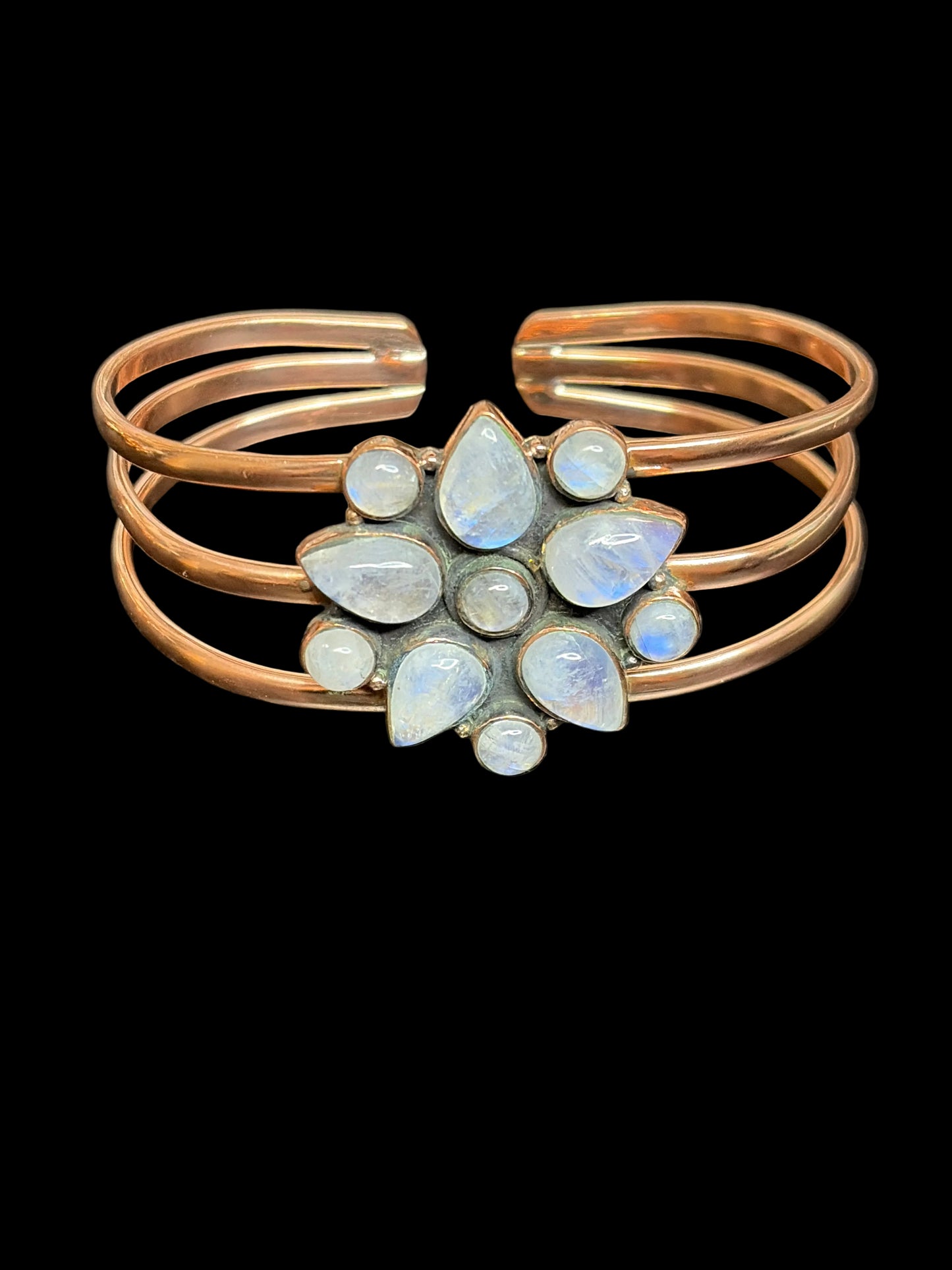 Copper & Rainbow Moonstone Cuff Bracelet