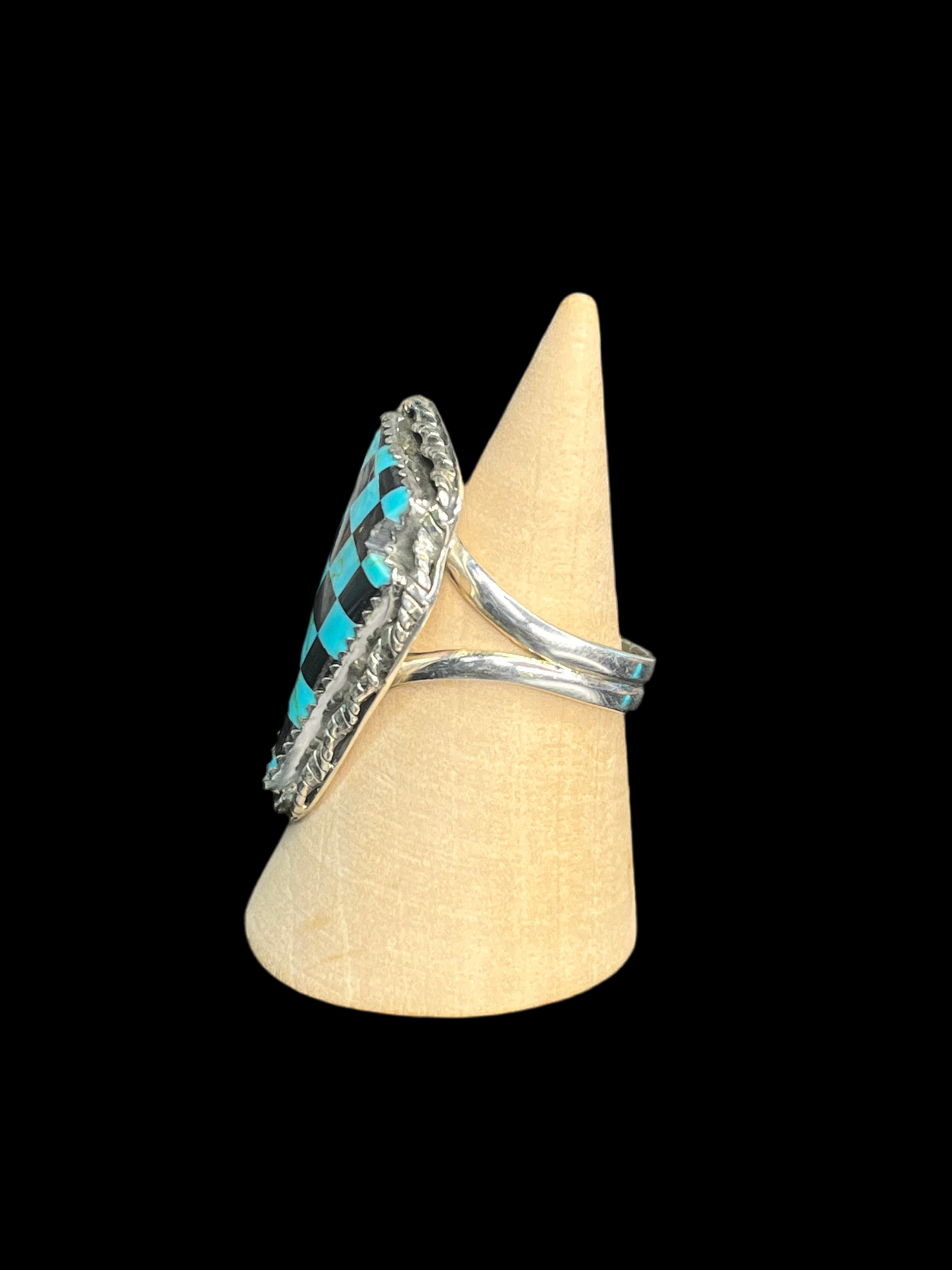 Turquoise & Black Onyx Checker Ring - size 8.5