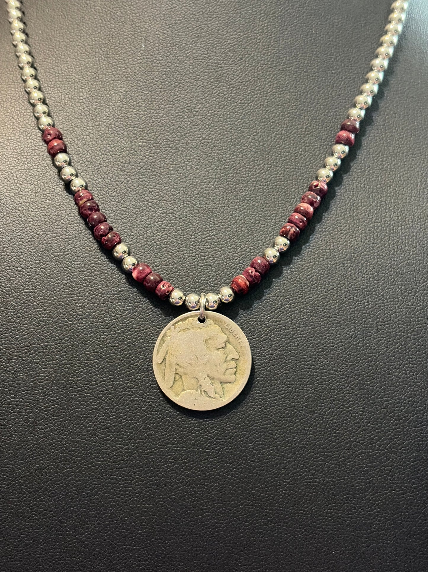 Purple Spiny Buffalo Nickel Necklace