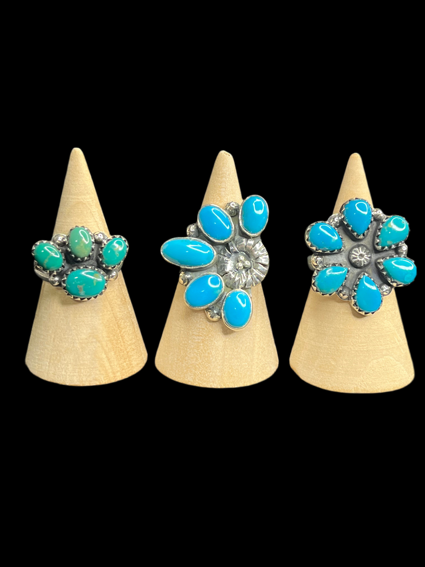 Kingman Turquoise Cluster Rings