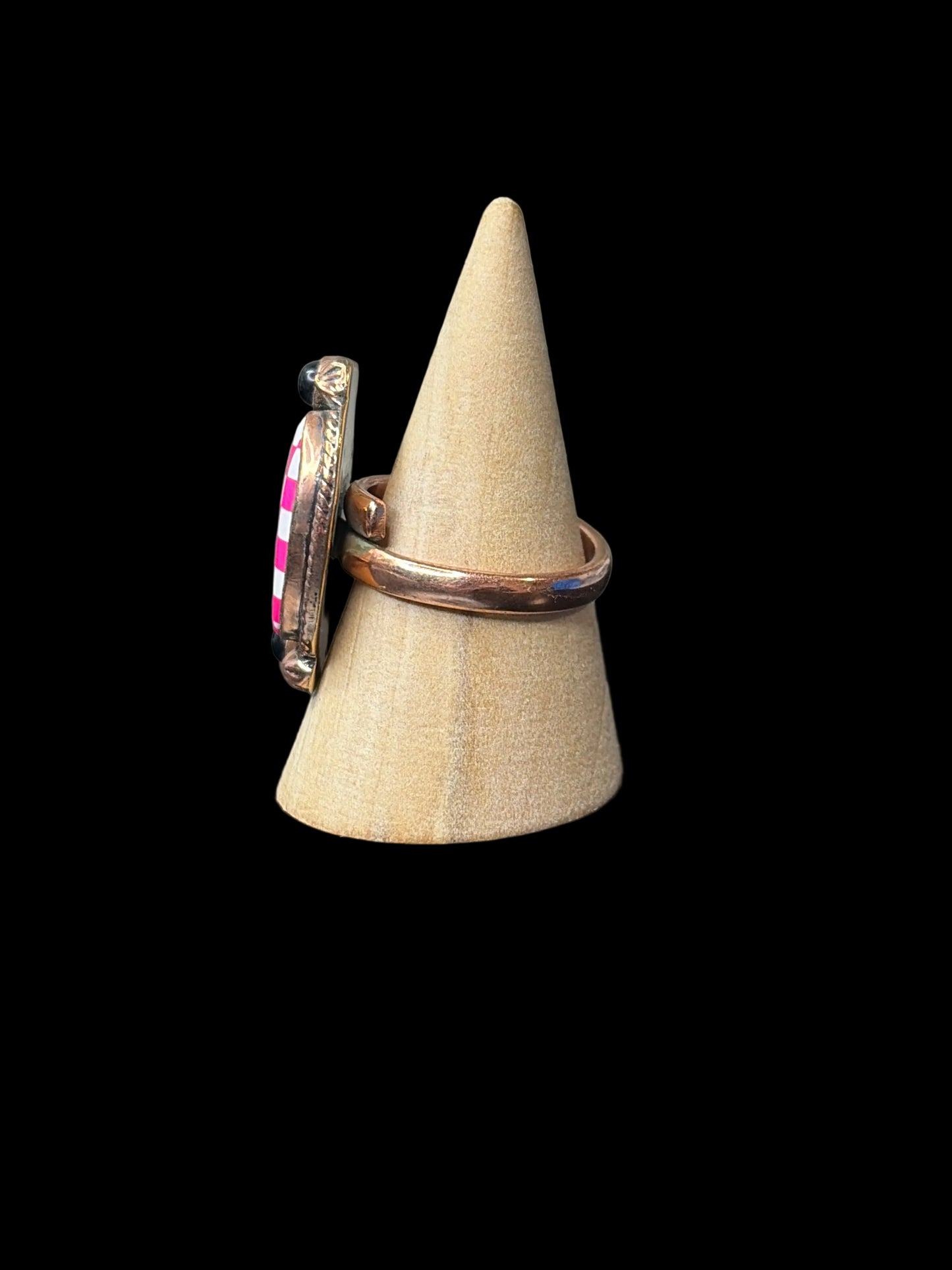 Copper & Black Onyx with Pink & White Checker Ring - Adjustable