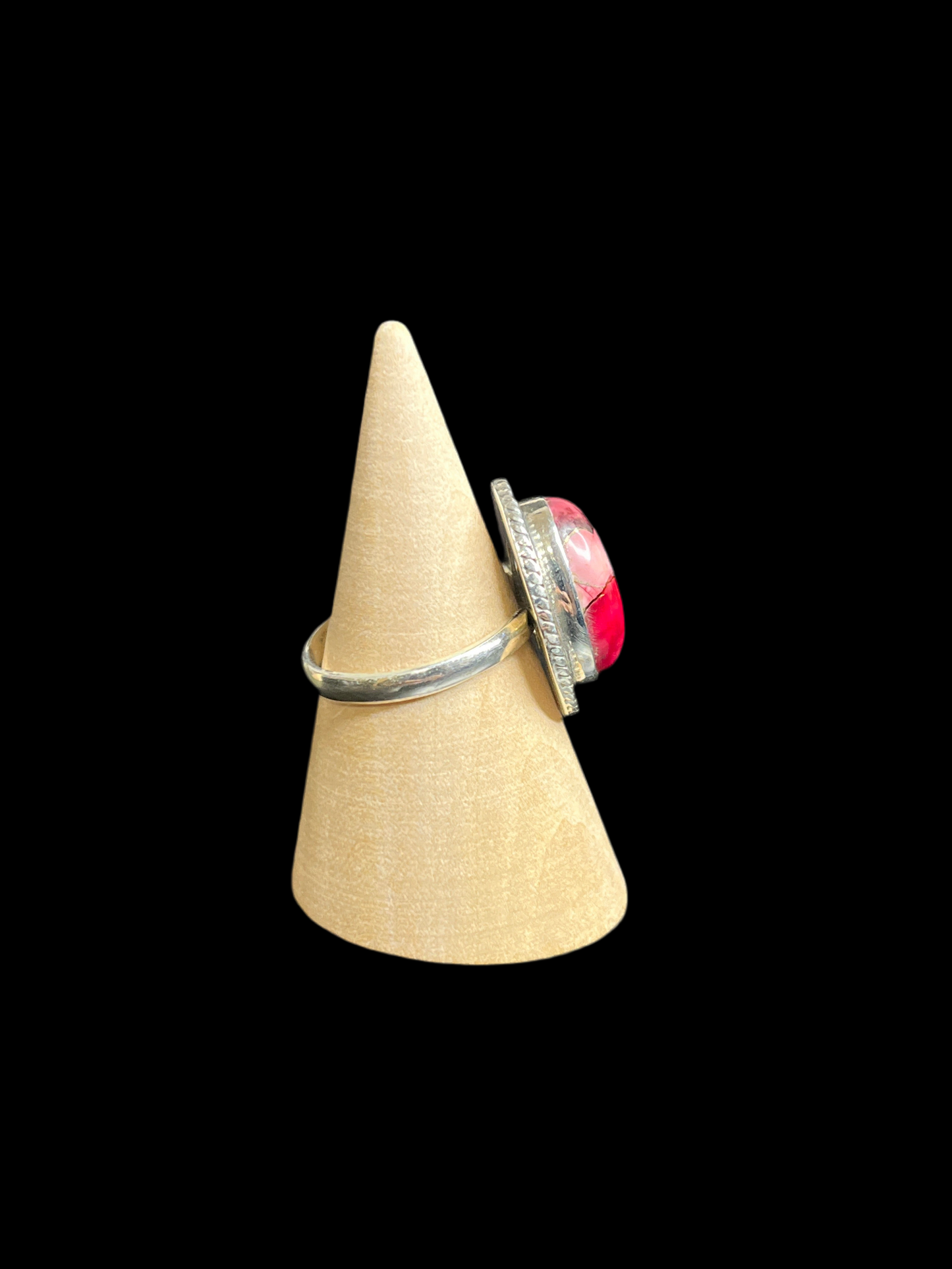 Red Rose Dahlia Turquoise Sterling Silver Ring - Adjustable