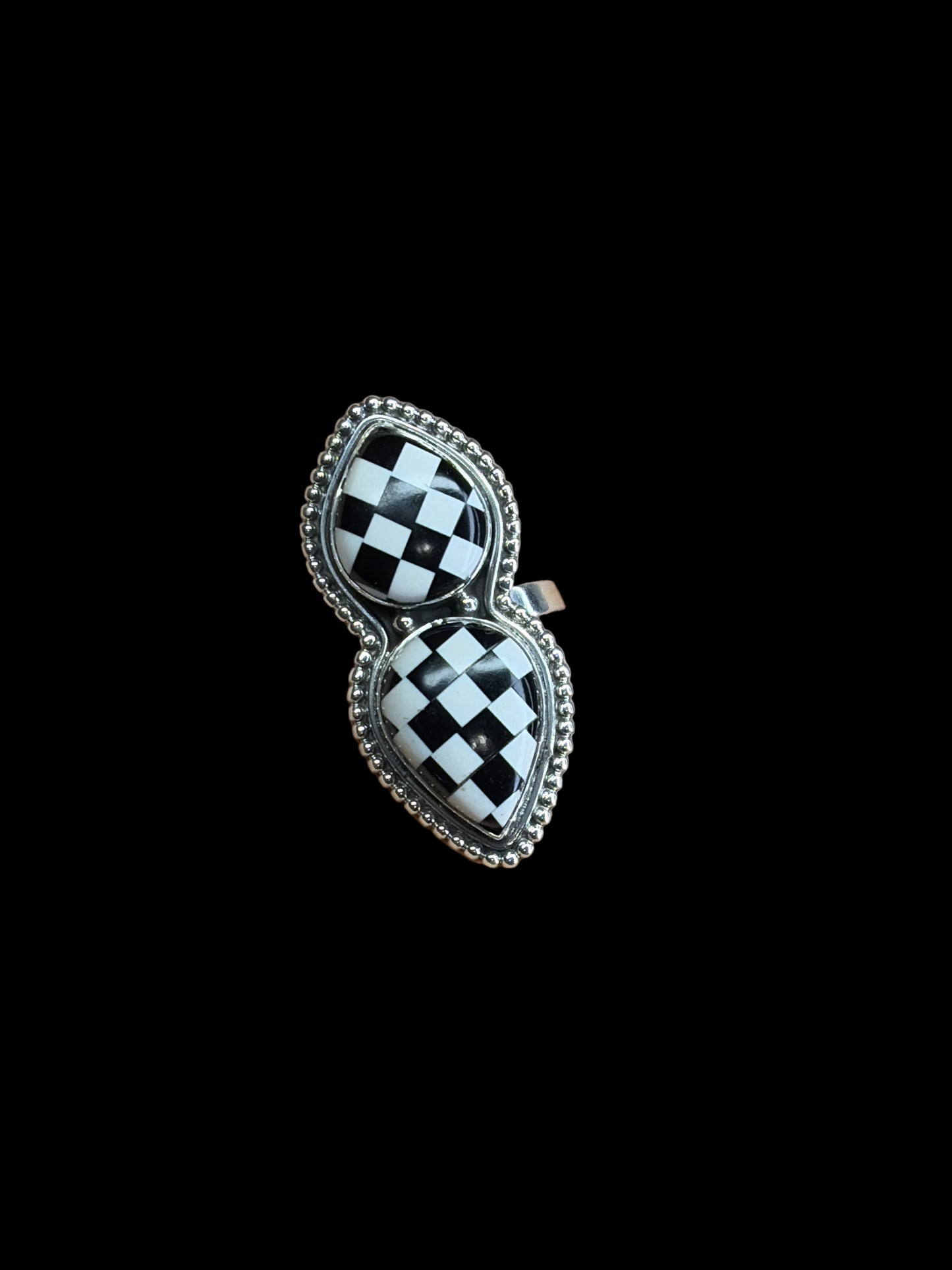 Black Onyx Checker Ring - Adjustable
