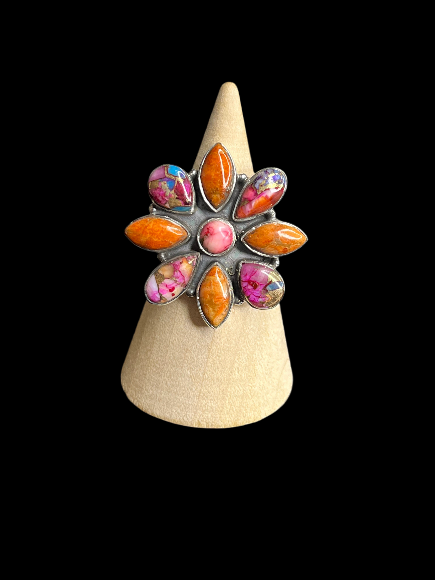 Cluster Stone Sterling Silver Rings - Adjustable