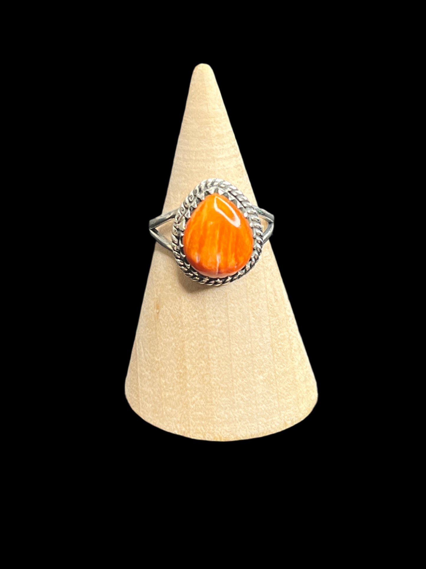 Orange Spiny Sterling Silver Ring - Size 6