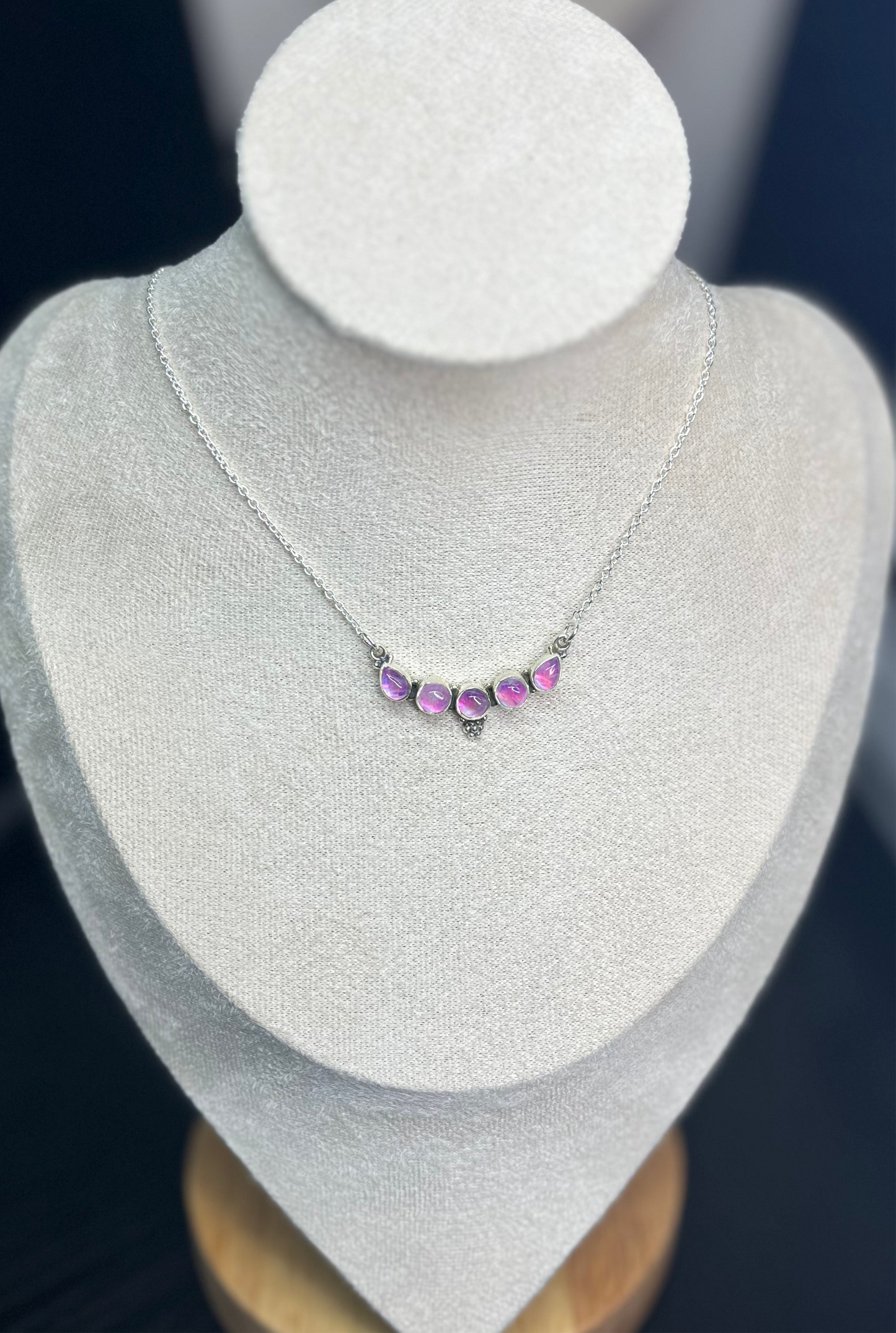 Pink Moonstone Pendant Necklace - Sterling Silver