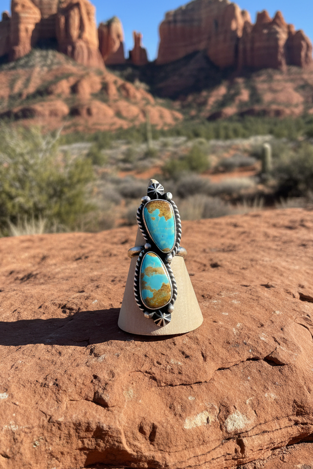 Navajo - Johnny Dixon - Mine 8 Turquoise Ring - Adjustable