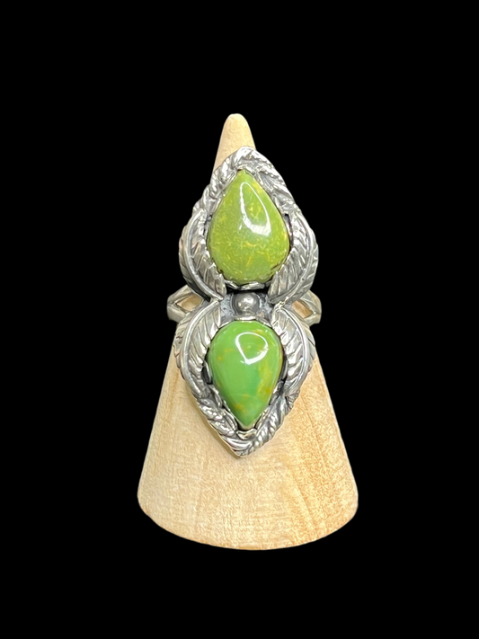 Double Stone Kingman Turquoise Sterling Silver Ring - size 7.25