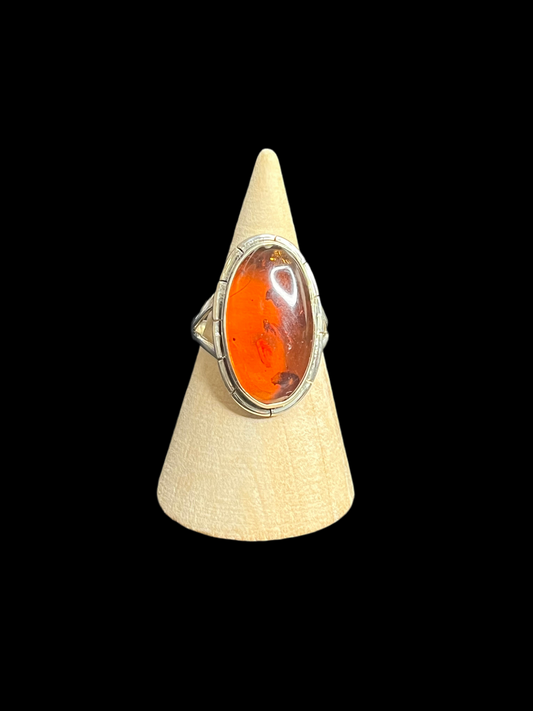 Amber Sterling Silver Ring - size 8
