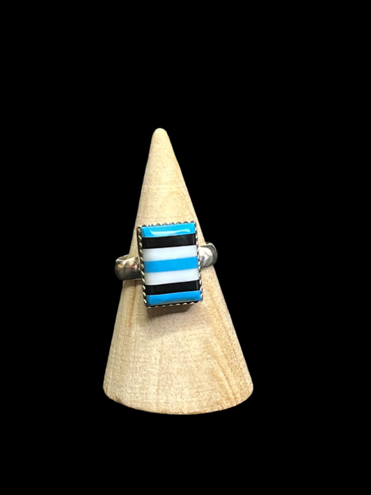 Enamel Striped Sterling Silver Ring - size 7
