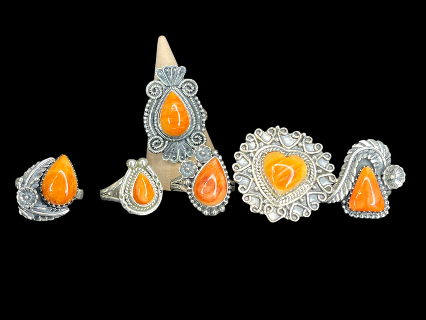 Orange Spiny Sterling Silver Rings