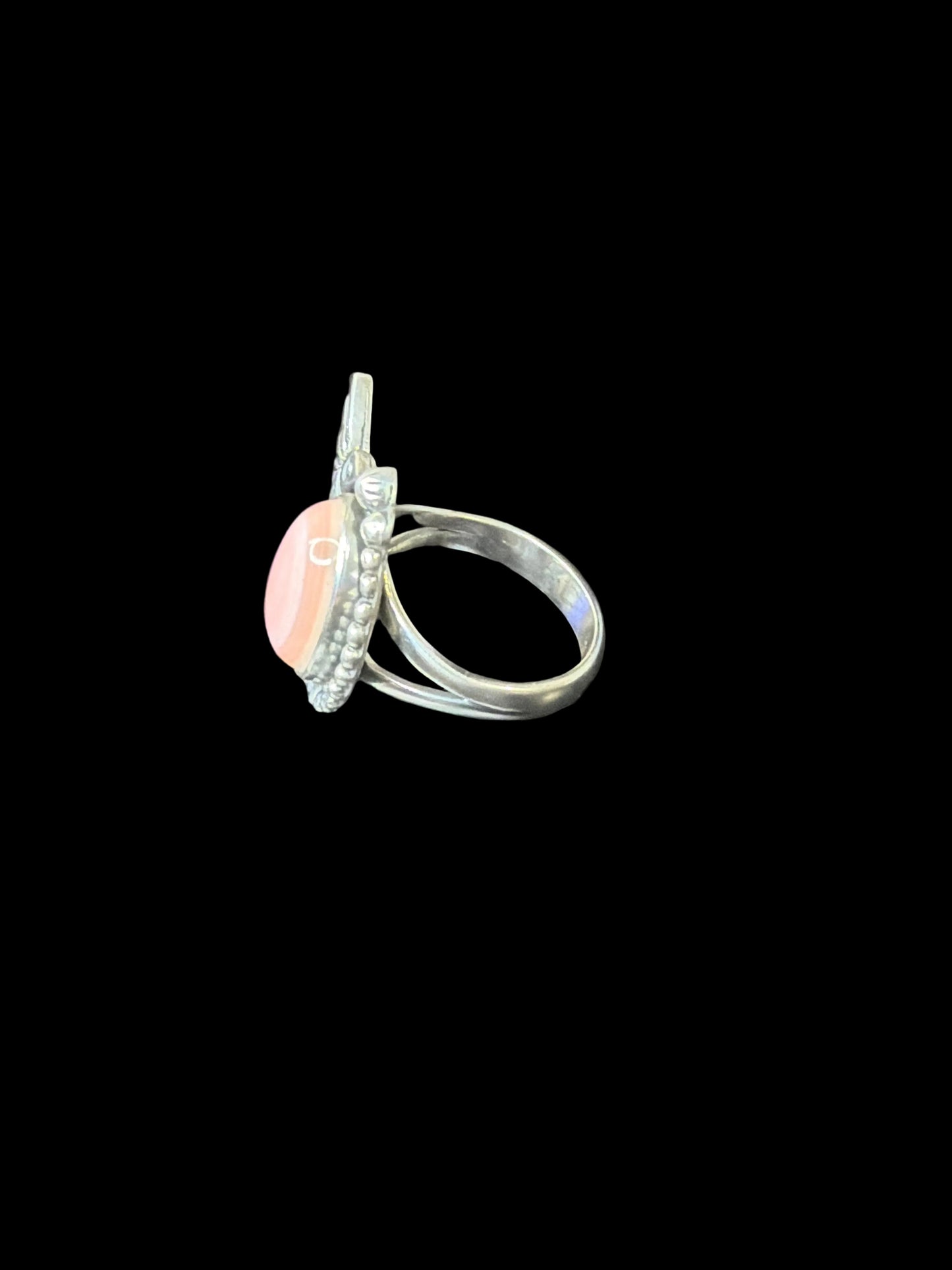 Handcrafted Pink Conch Hummingbird Ring - size 7