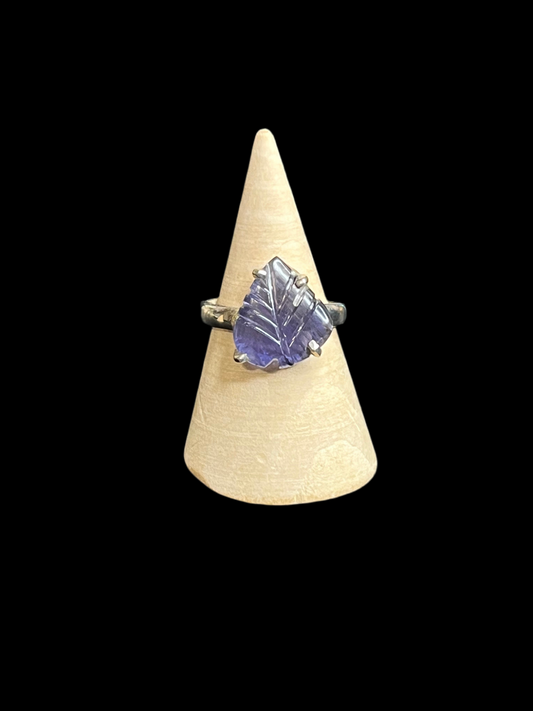 Carved Iolite Sterling Silver Ring - Size 9.5