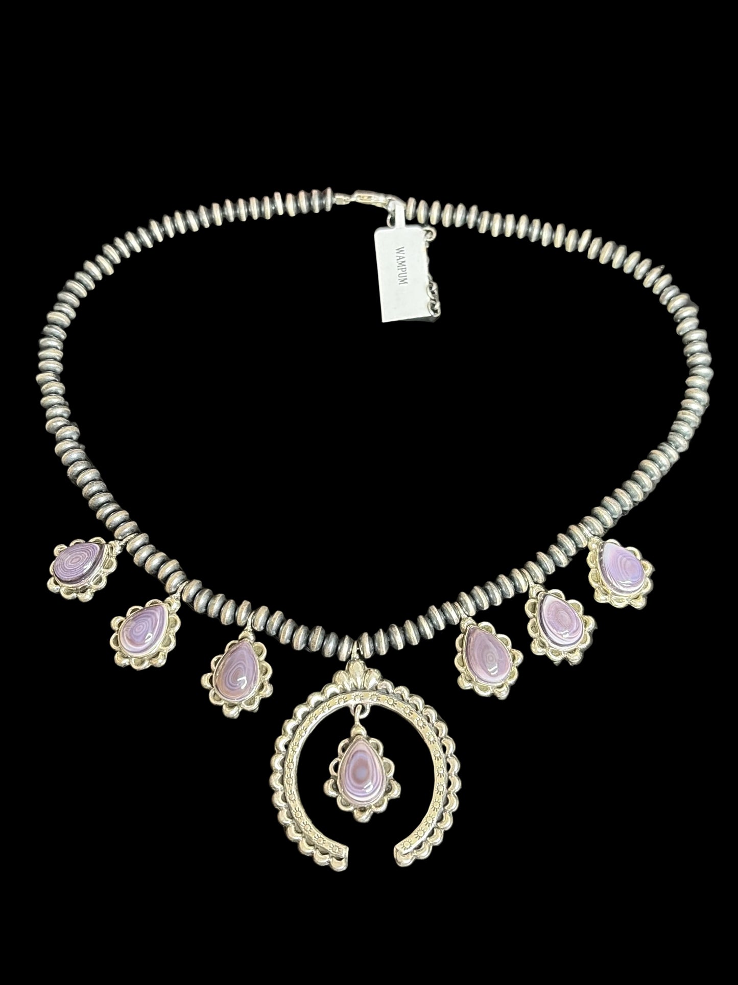 Rare Wampum Shell Squash Blossom Necklace