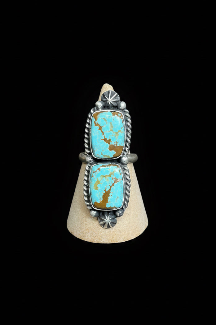 Navajo - Johnny Dixon - Mine 8 Turquoise Ring - Adjustable (squares)