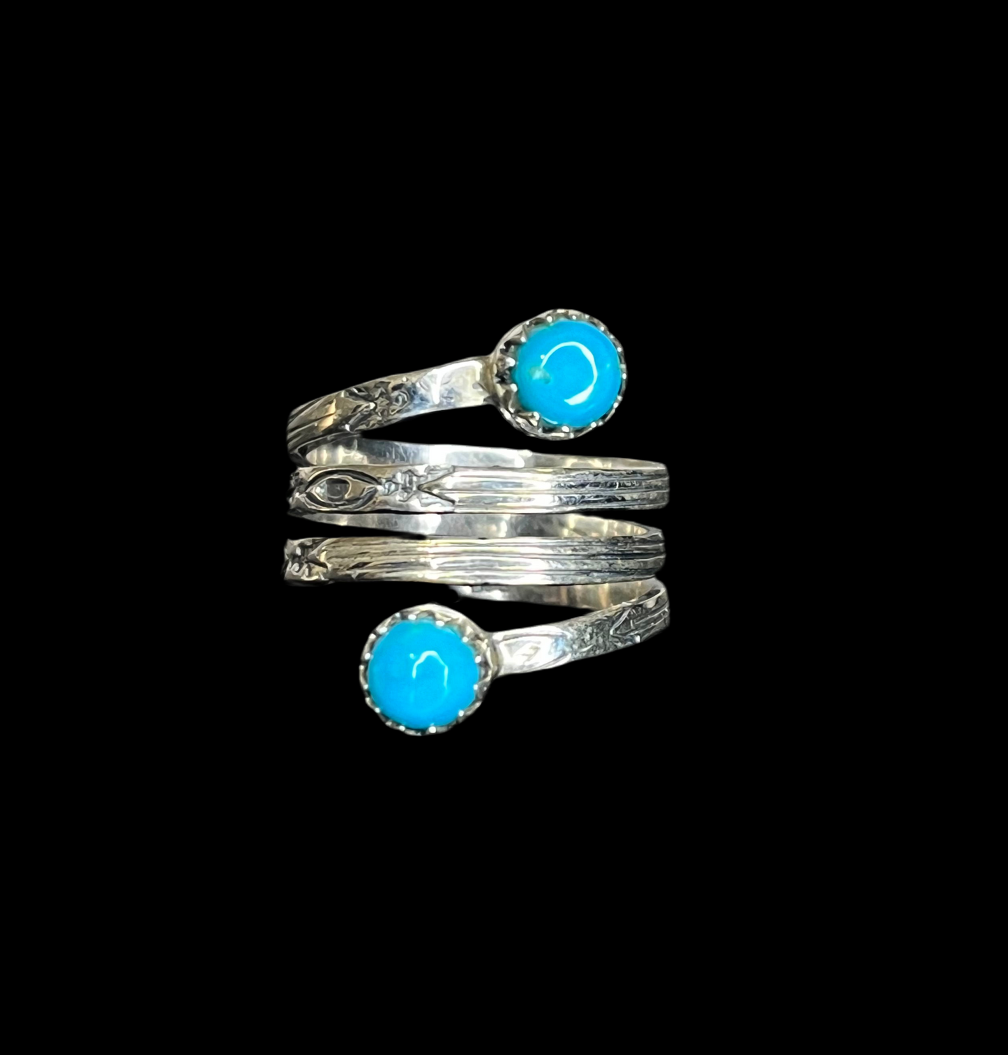 Kingman Turquoise Sterling Silver Coil Rings