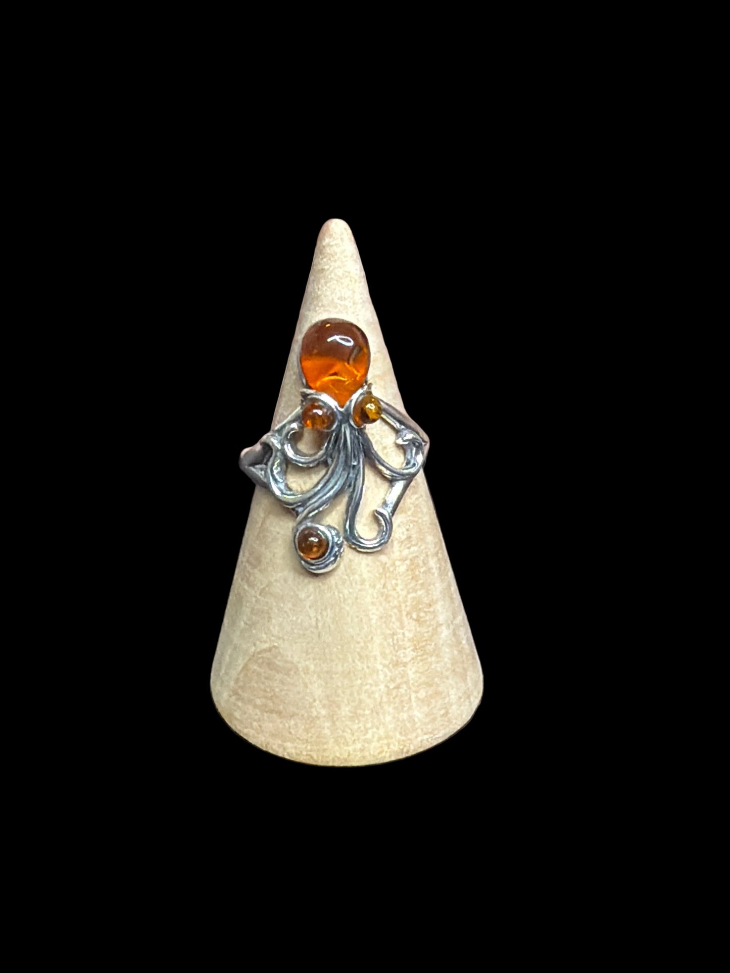Baltic Amber Squid Ring - Adjustable