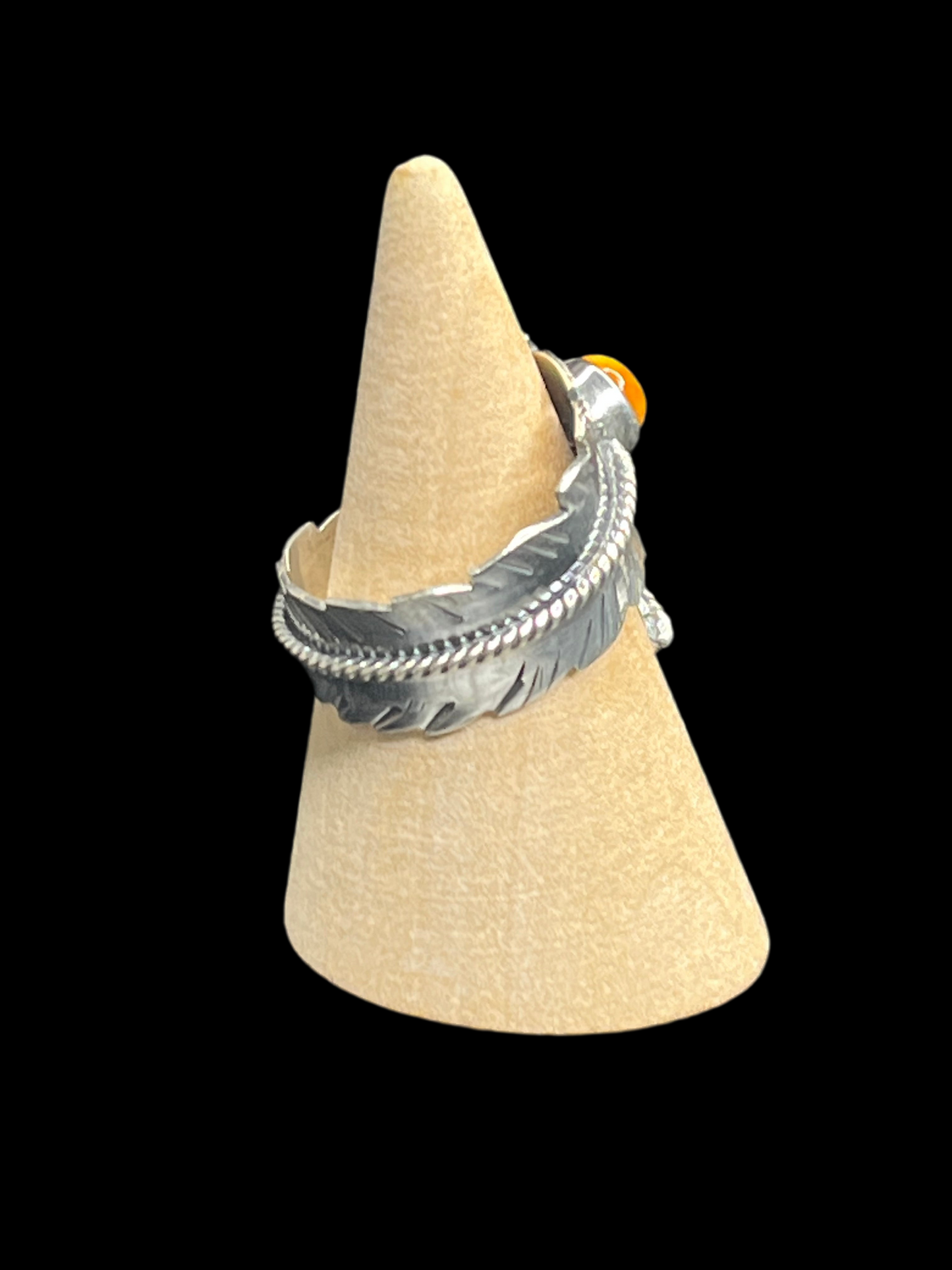 Orange Spiny Feather Ring - Adjustable